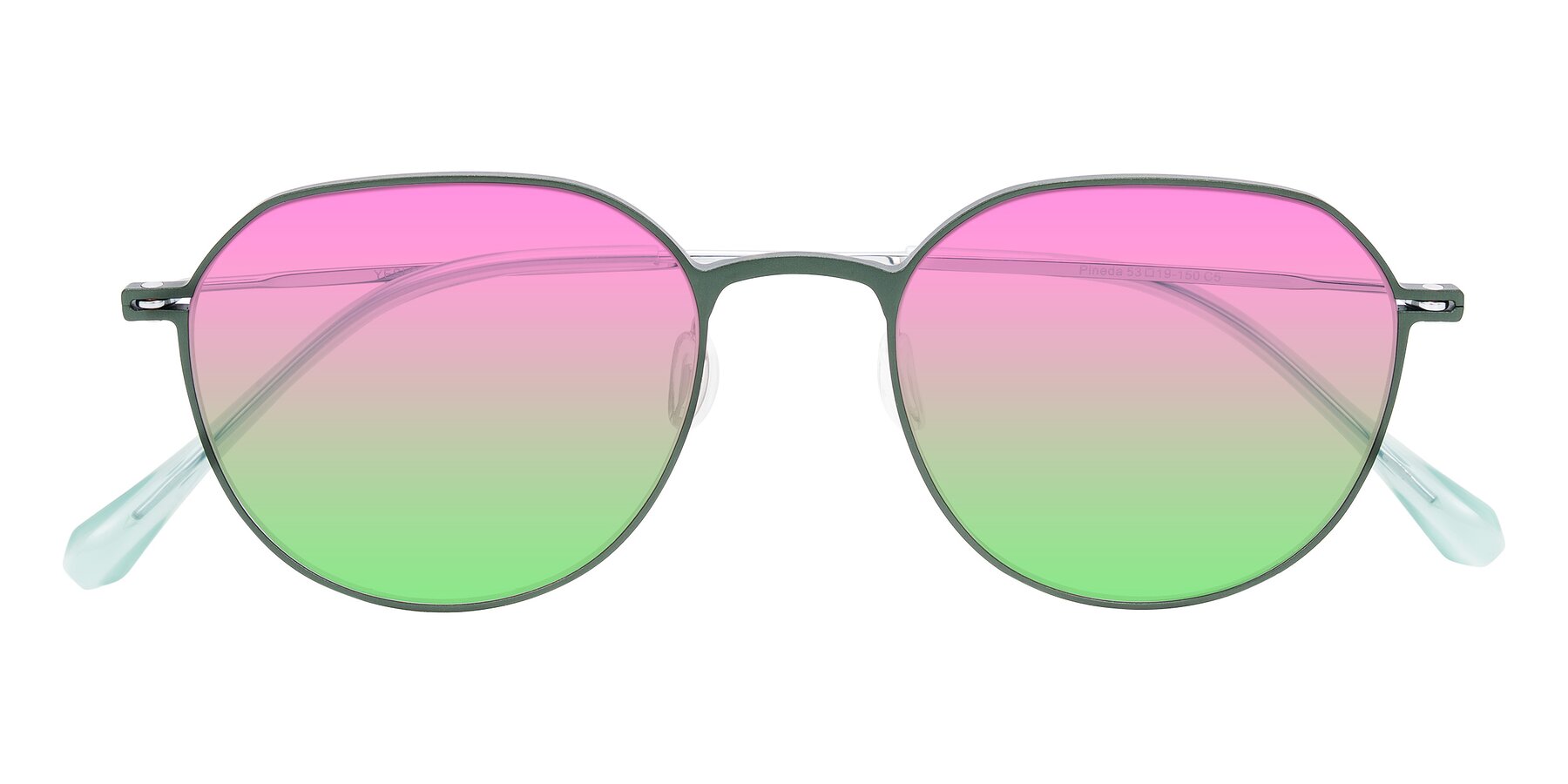 Folded Front of Pineda in Dark Green/Silver with Pink / Green Gradient Lenses