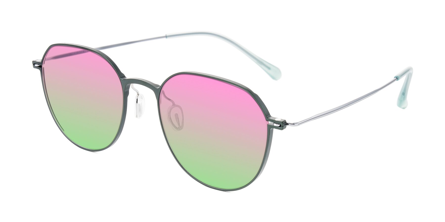 Angle of Pineda in Dark Green/Silver with Pink / Green Gradient Lenses