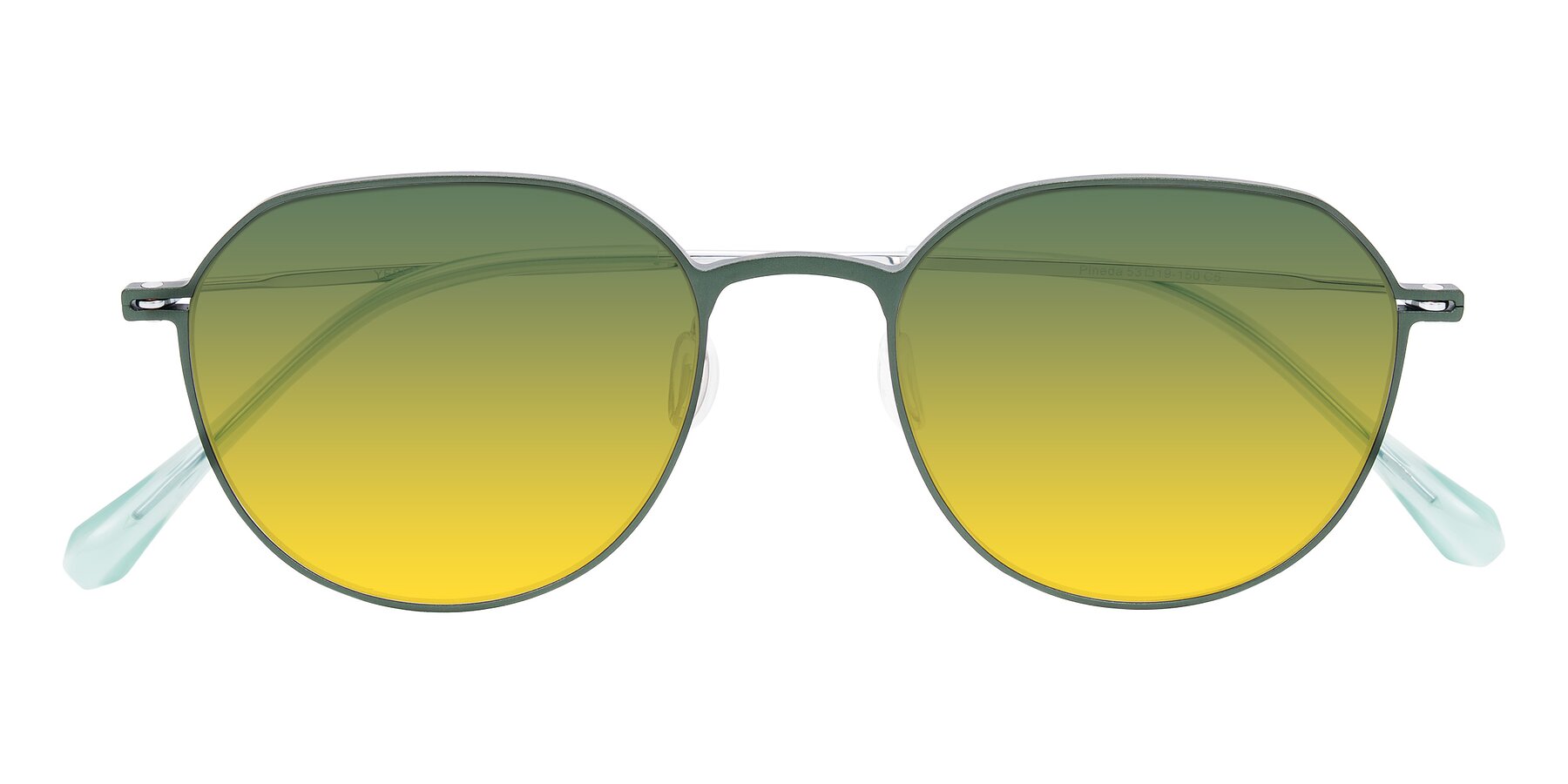 Folded Front of Pineda in Dark Green/Silver with Green / Yellow Gradient Lenses