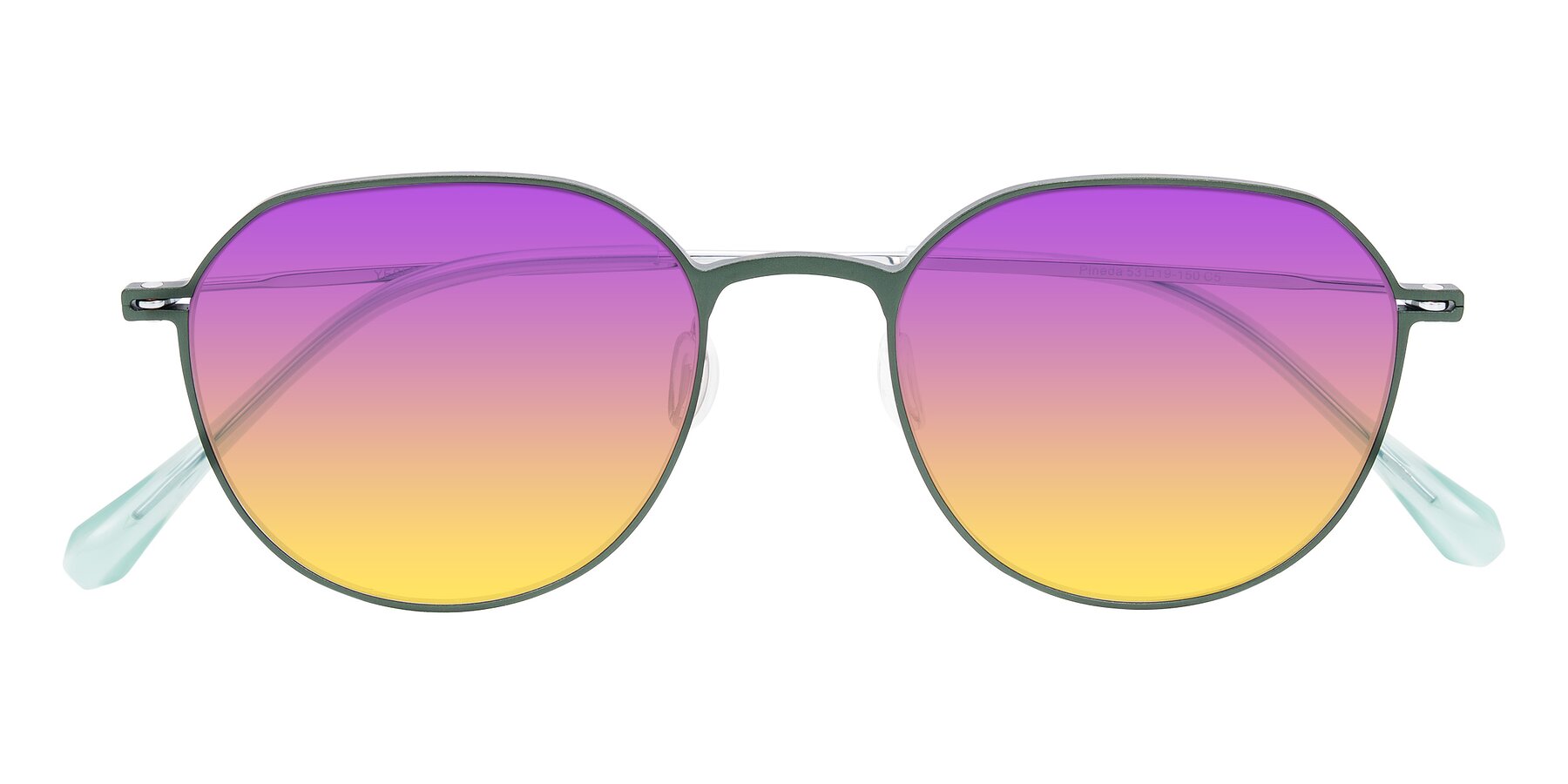 Folded Front of Pineda in Dark Green/Silver with Purple / Yellow Gradient Lenses