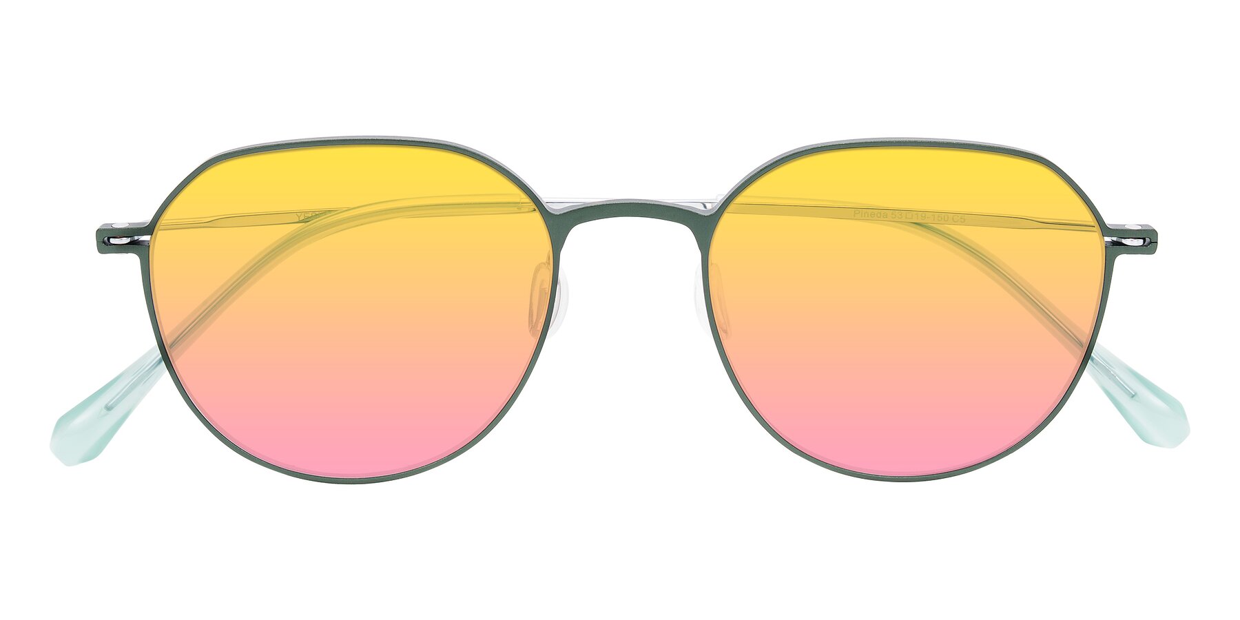 Folded Front of Pineda in Dark Green/Silver with Yellow / Pink Gradient Lenses