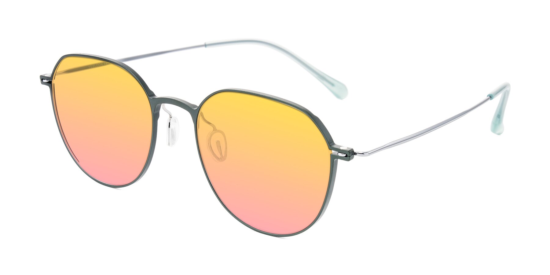 Angle of Pineda in Dark Green/Silver with Yellow / Pink Gradient Lenses