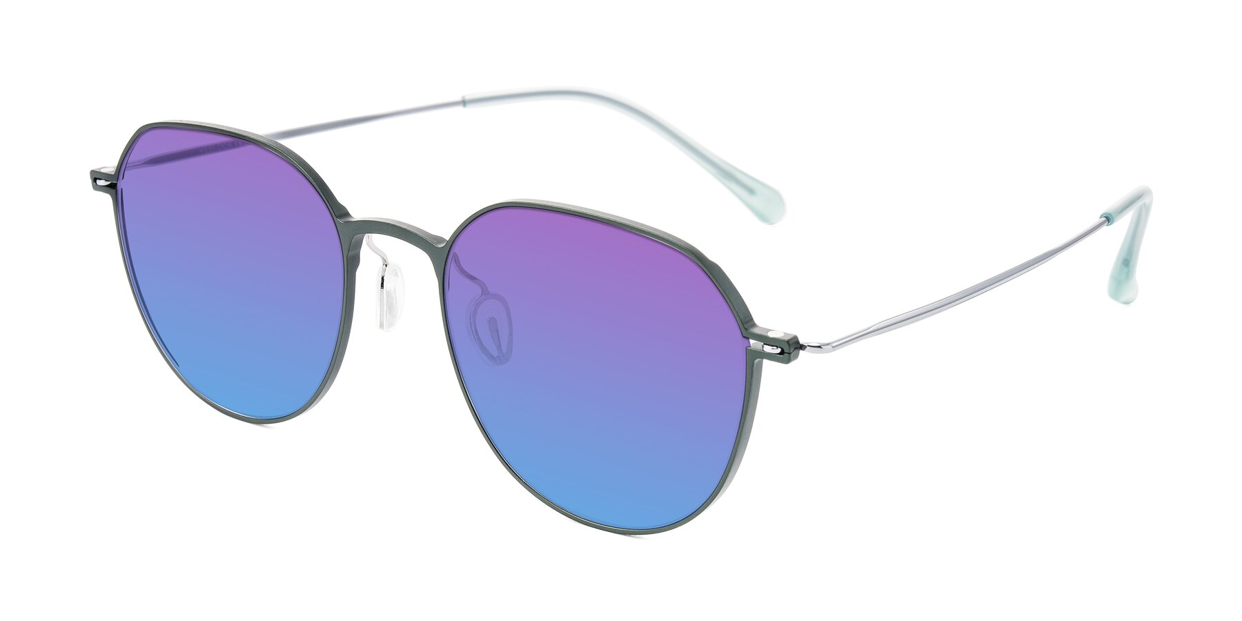 Angle of Pineda in Dark Green/Silver with Purple / Blue Gradient Lenses