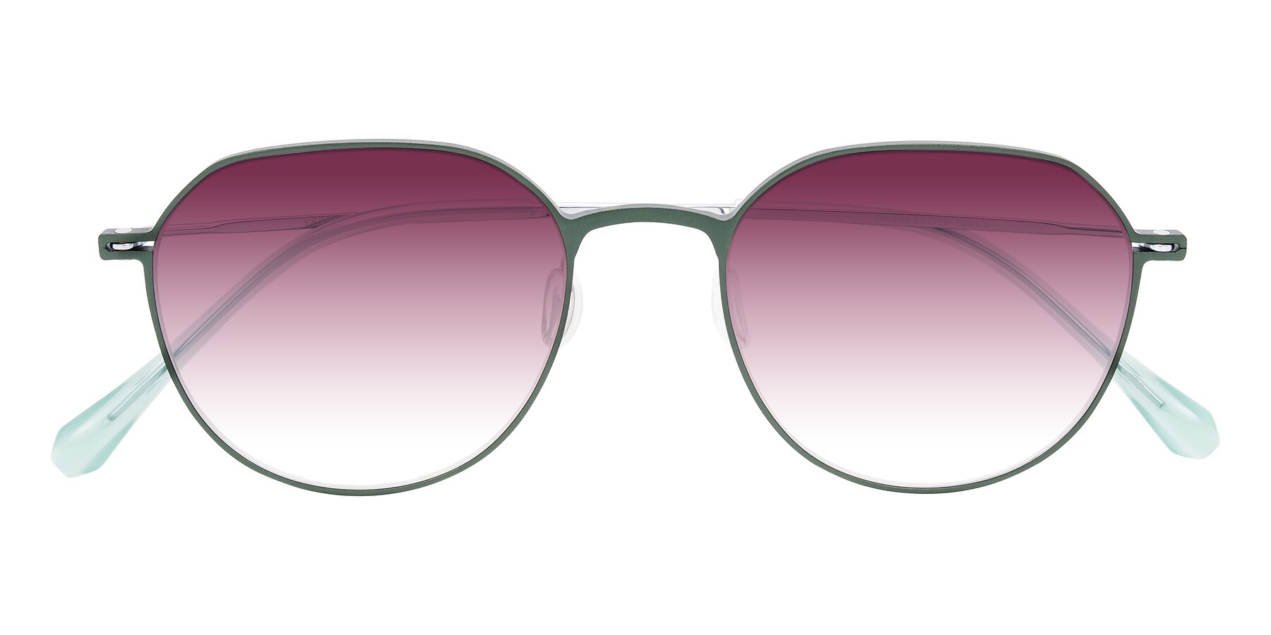 Folded Front of Pineda in Dark Green/Silver with Wine Gradient Lenses