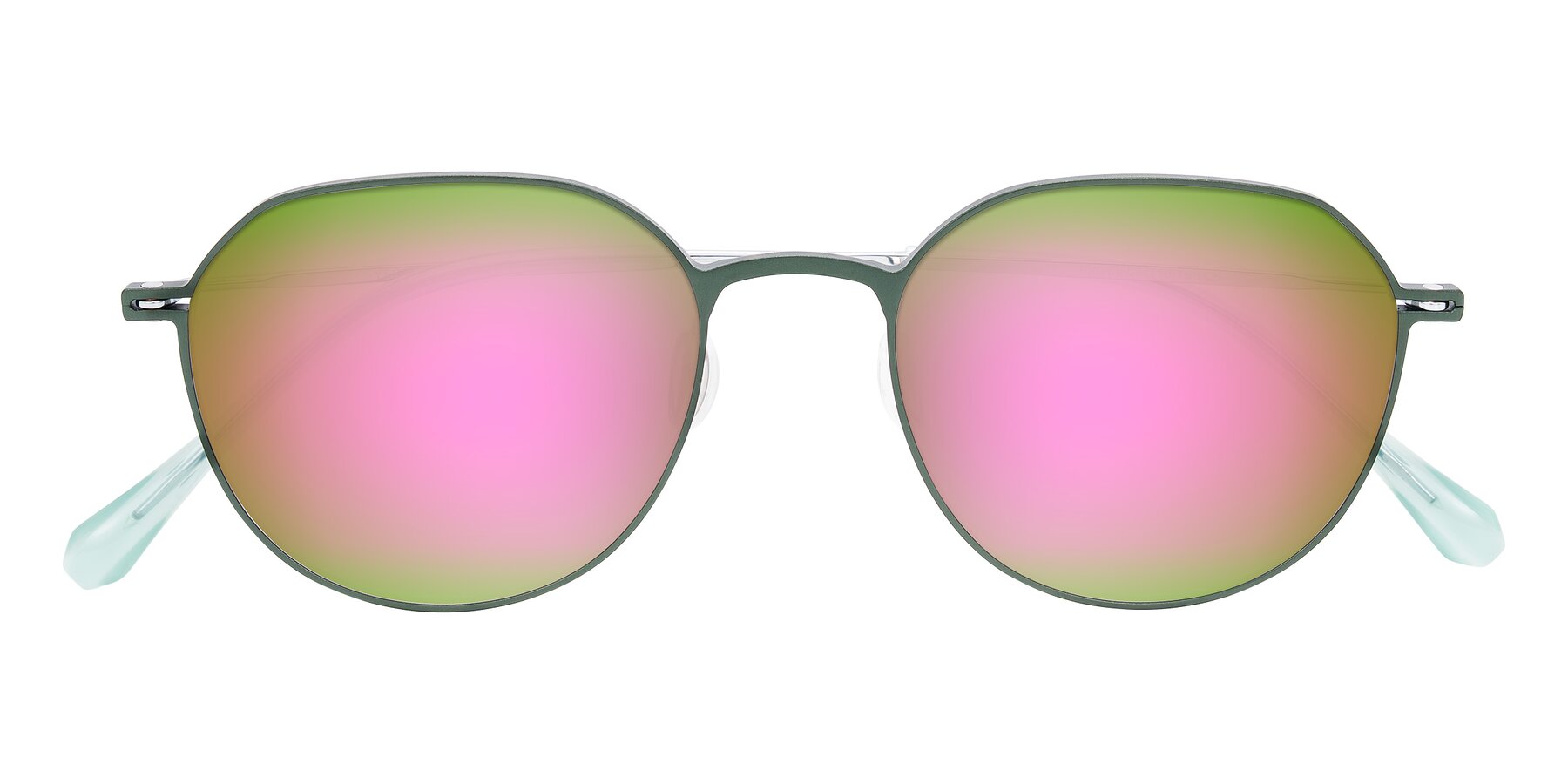 Folded Front of Pineda in Dark Green/Silver with Pink Mirrored Lenses