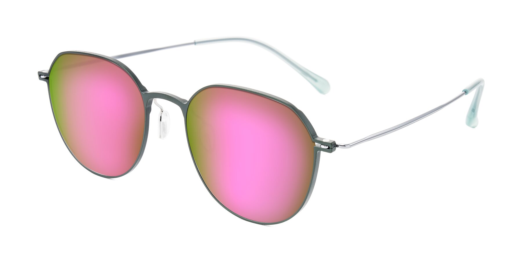 Angle of Pineda in Dark Green/Silver with Pink Mirrored Lenses