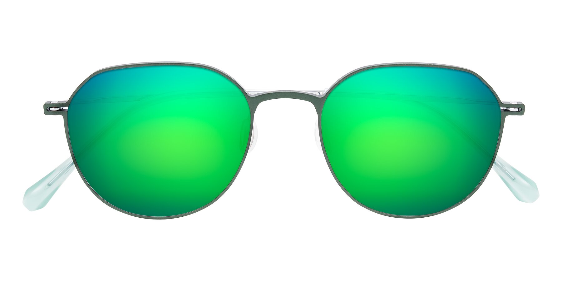 Folded Front of Pineda in Dark Green/Silver with Green Mirrored Lenses