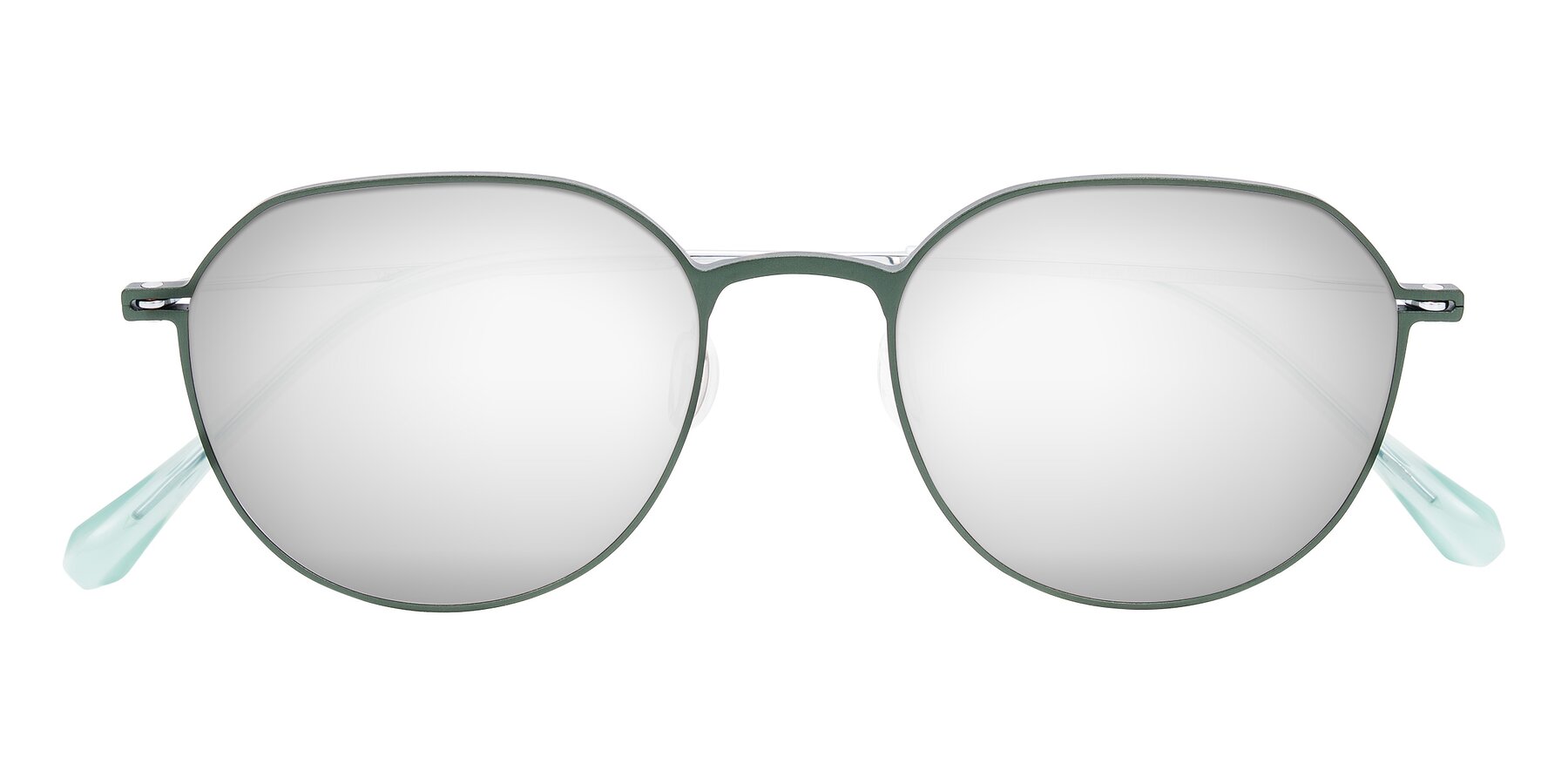 Folded Front of Pineda in Dark Green/Silver with Silver Mirrored Lenses