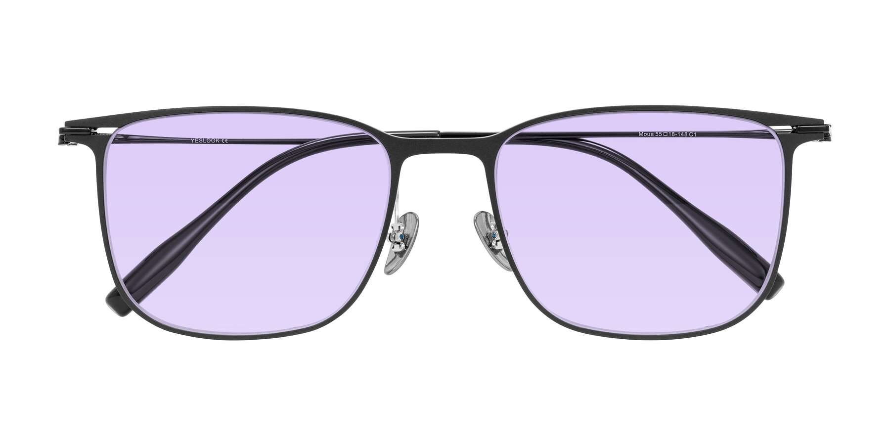 Folded Front of Moua in Black with Light Purple Tinted Lenses