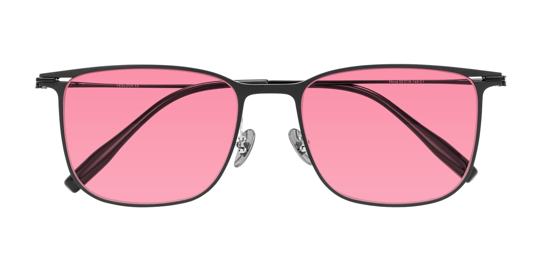 Folded Front of Moua in Black with Pink Tinted Lenses