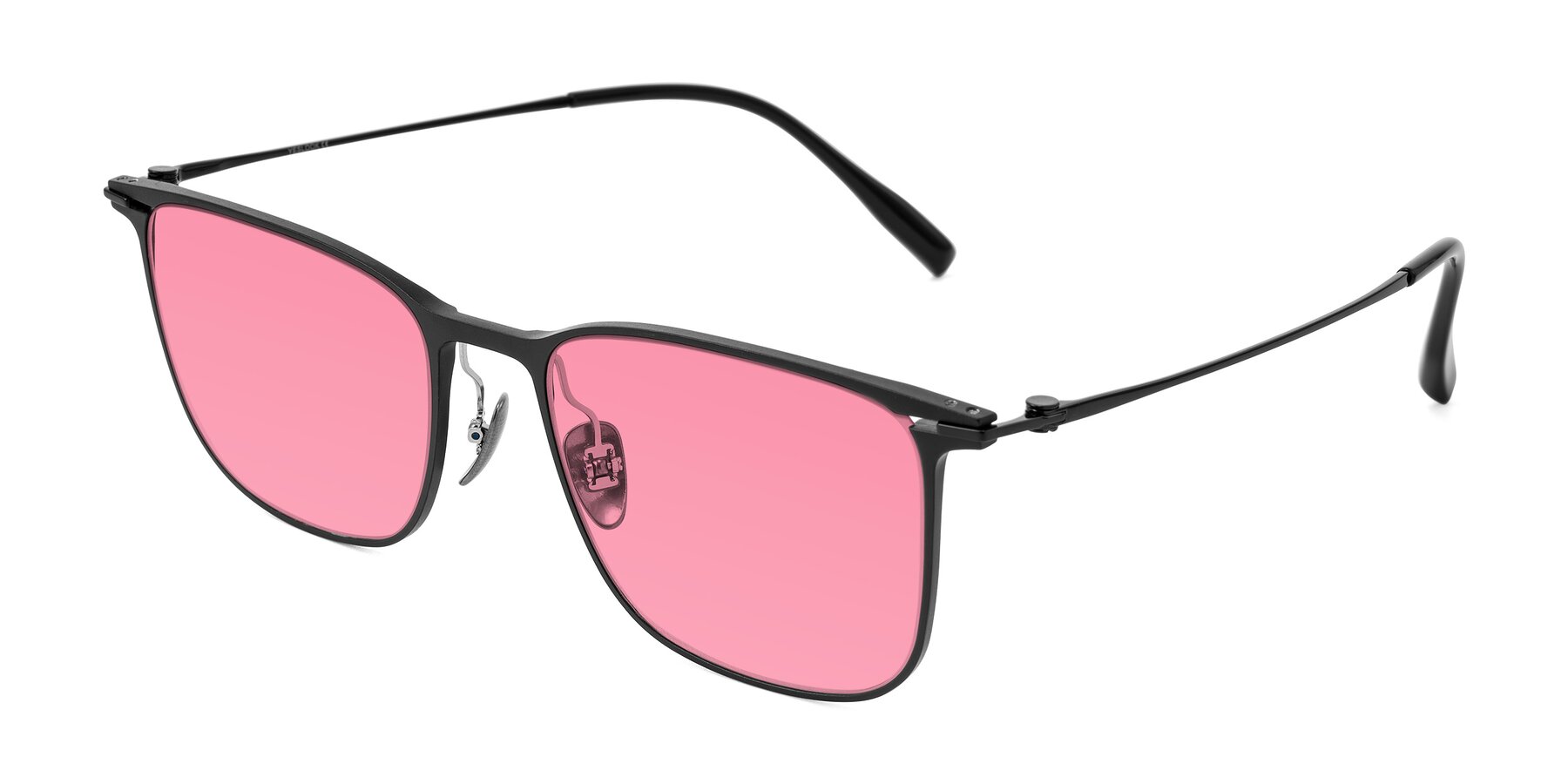 Angle of Moua in Black with Pink Tinted Lenses
