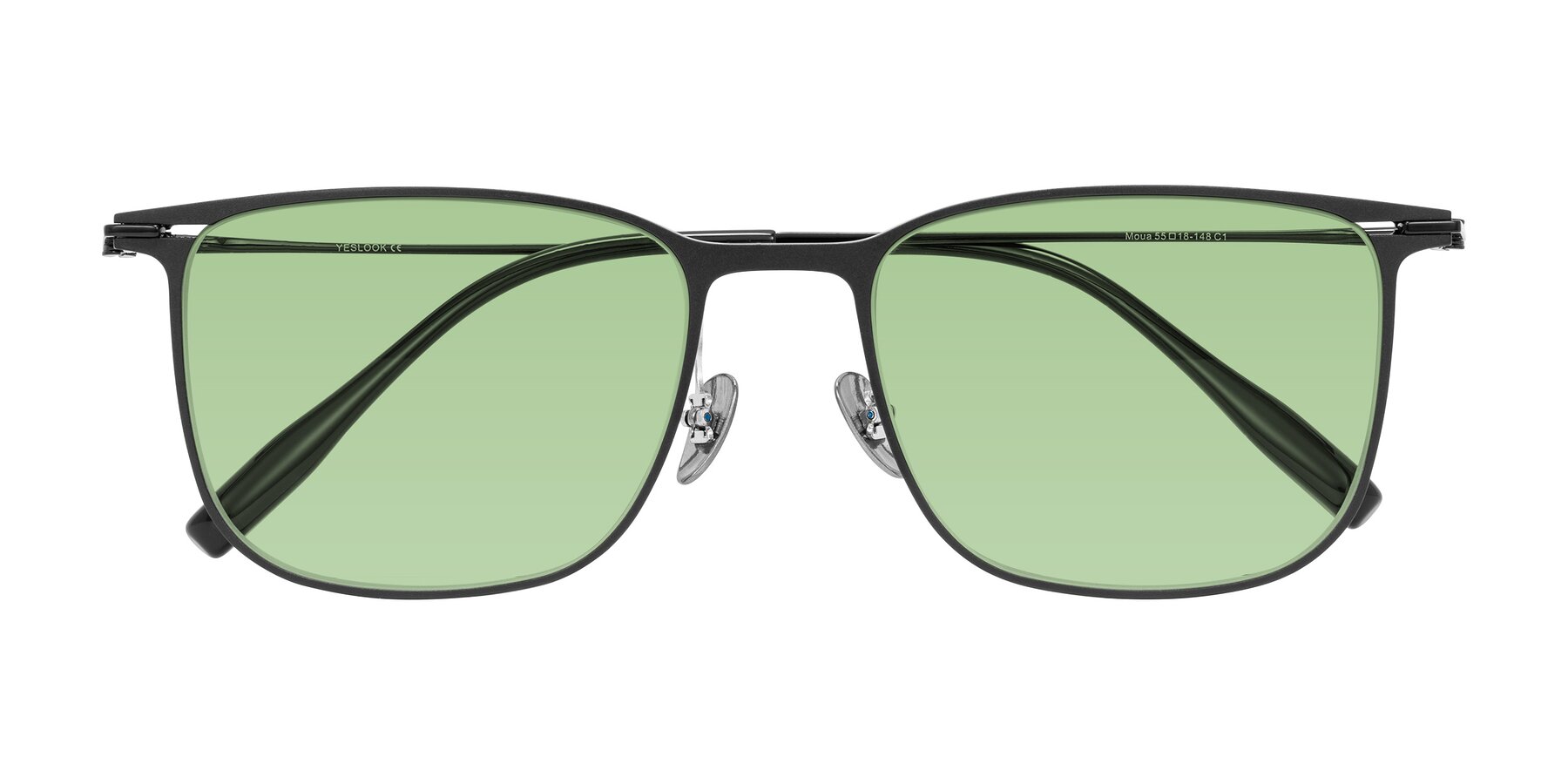 Folded Front of Moua in Black with Medium Green Tinted Lenses
