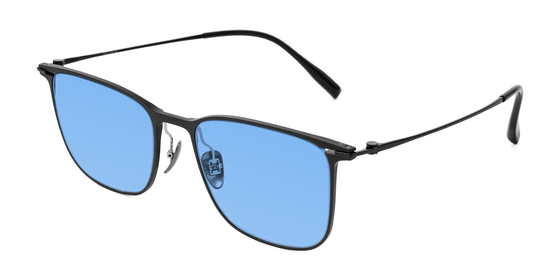 Angle of Moua in Black with Medium Blue Tinted Lenses