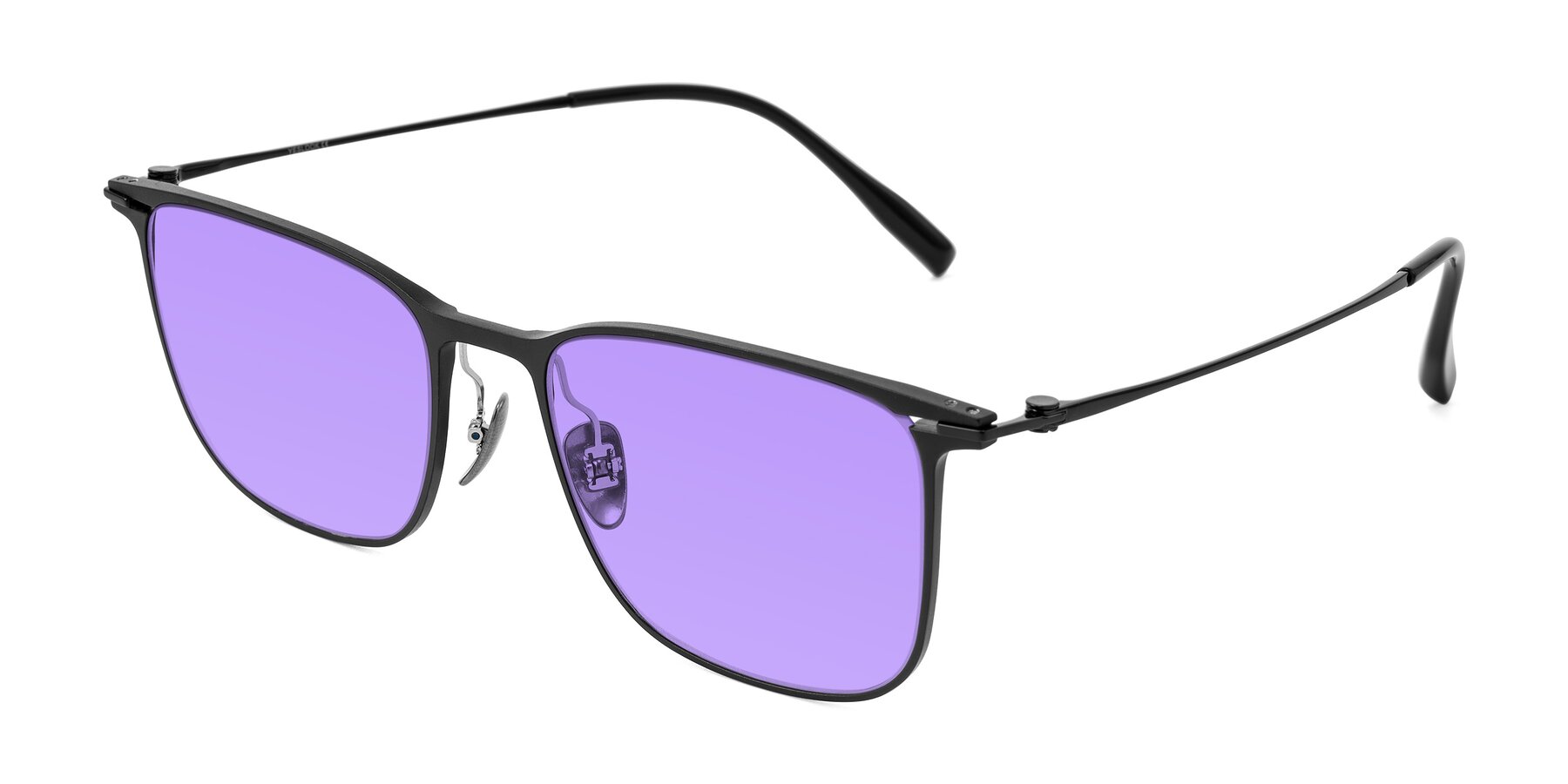 Angle of Moua in Black with Medium Purple Tinted Lenses