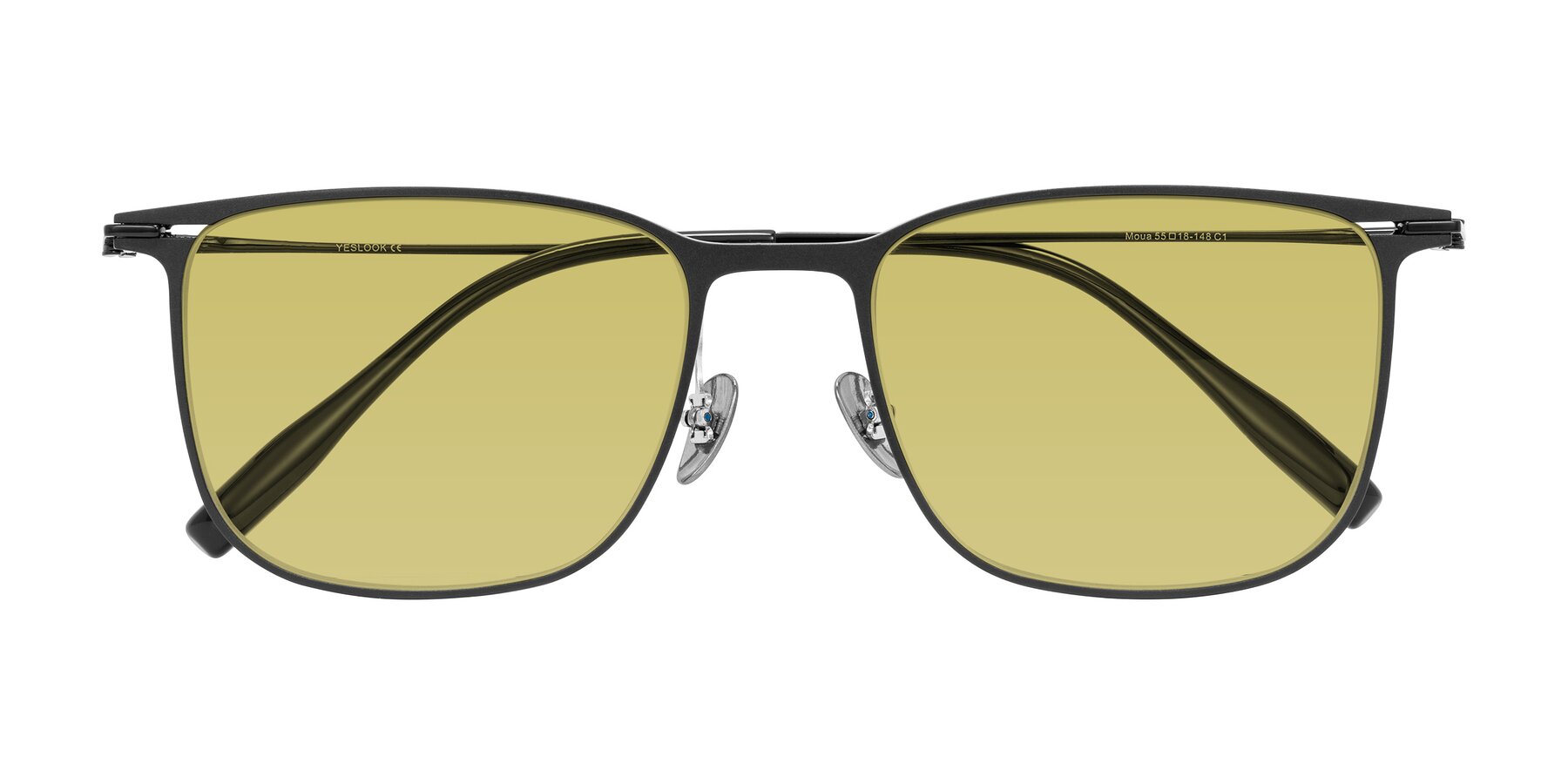 Folded Front of Moua in Black with Medium Champagne Tinted Lenses