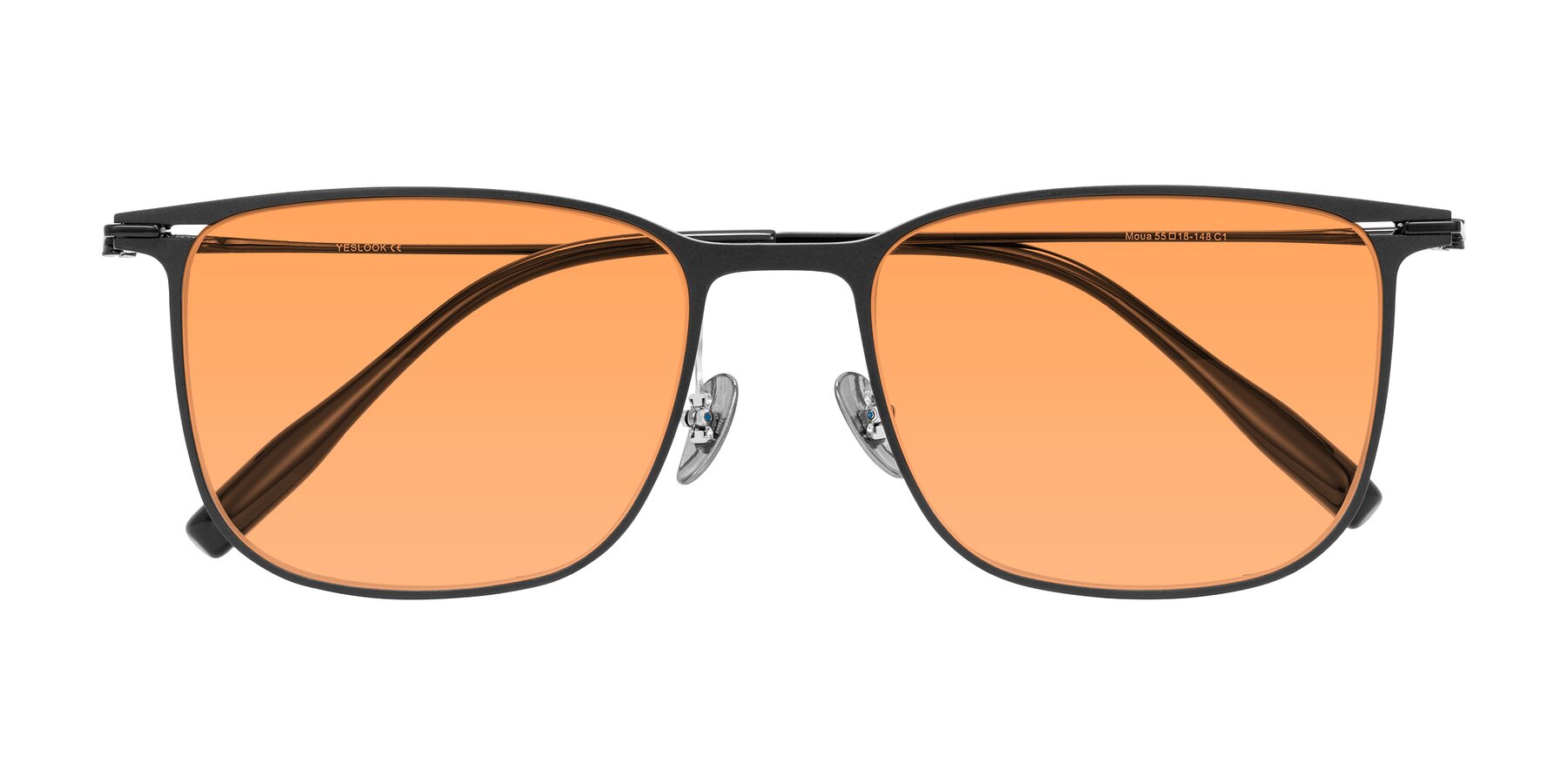 Folded Front of Moua in Black with Medium Orange Tinted Lenses