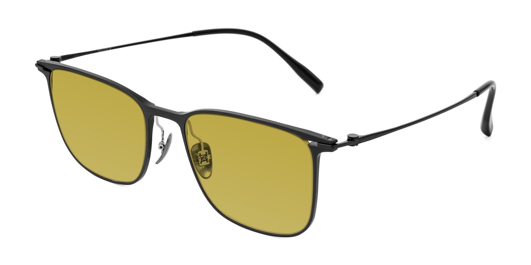 Angle of Moua in Black with Champagne Tinted Lenses