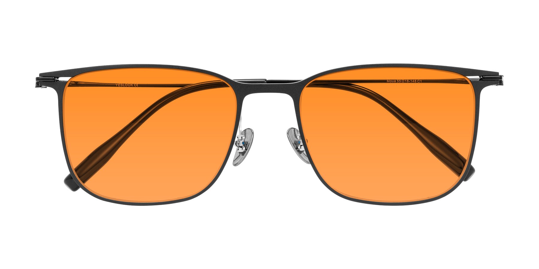 Folded Front of Moua in Black with Orange Tinted Lenses