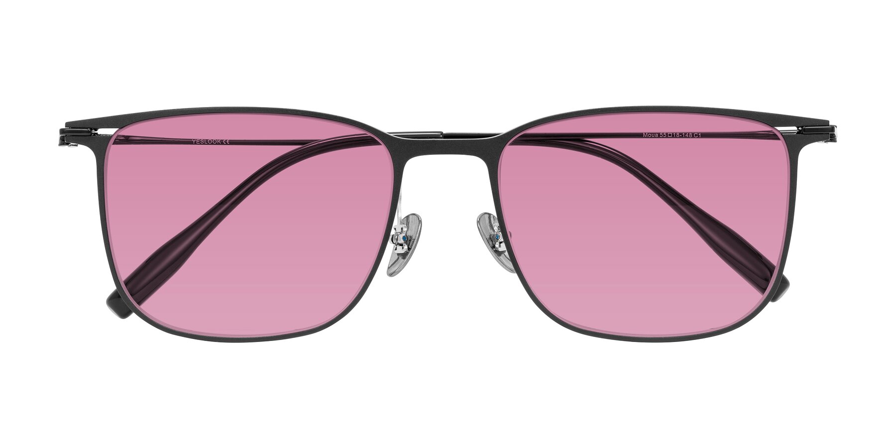 Folded Front of Moua in Black with Medium Wine Tinted Lenses