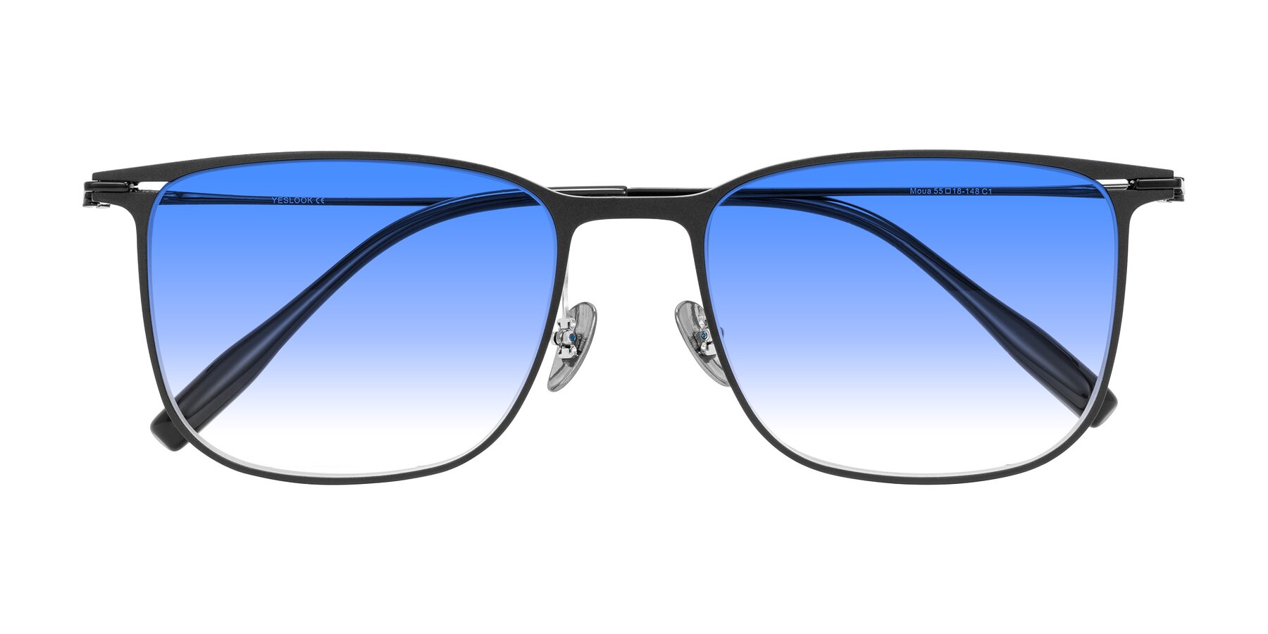 Folded Front of Moua in Black with Blue Gradient Lenses