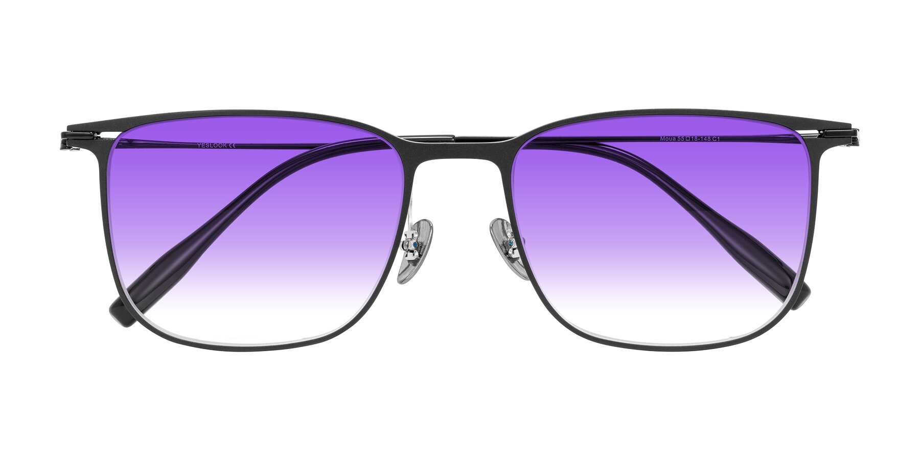Folded Front of Moua in Black with Purple Gradient Lenses
