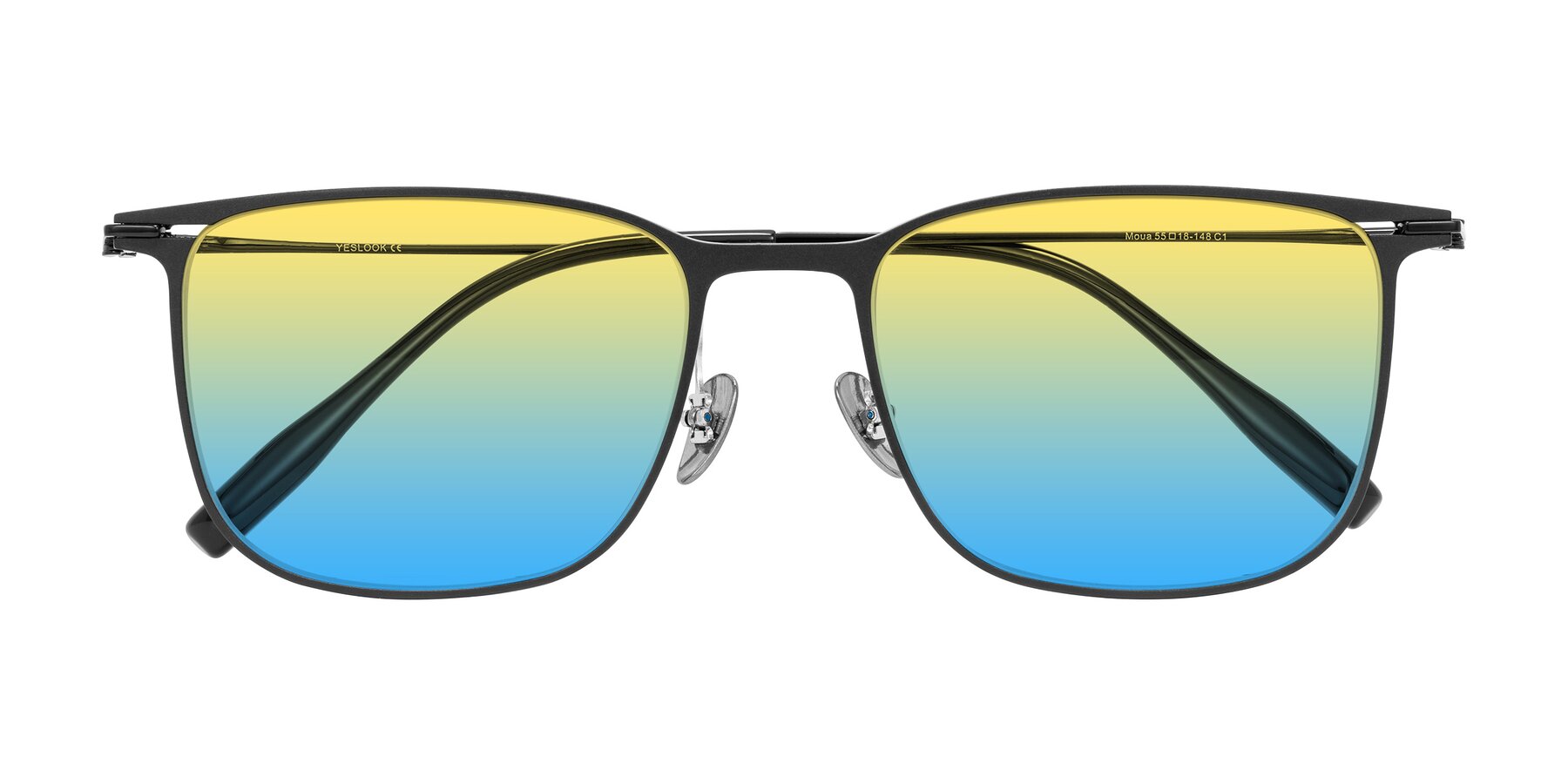 Folded Front of Moua in Black with Yellow / Blue Gradient Lenses