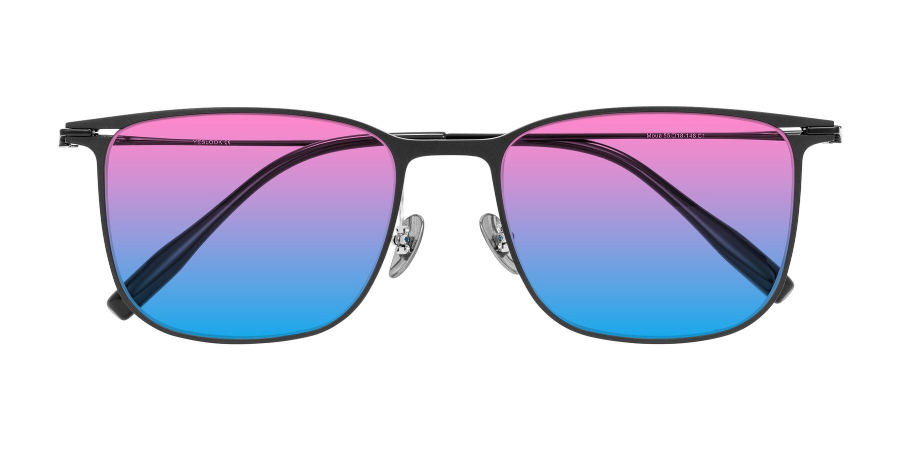 Folded Front of Moua in Black with Pink / Blue Gradient Lenses