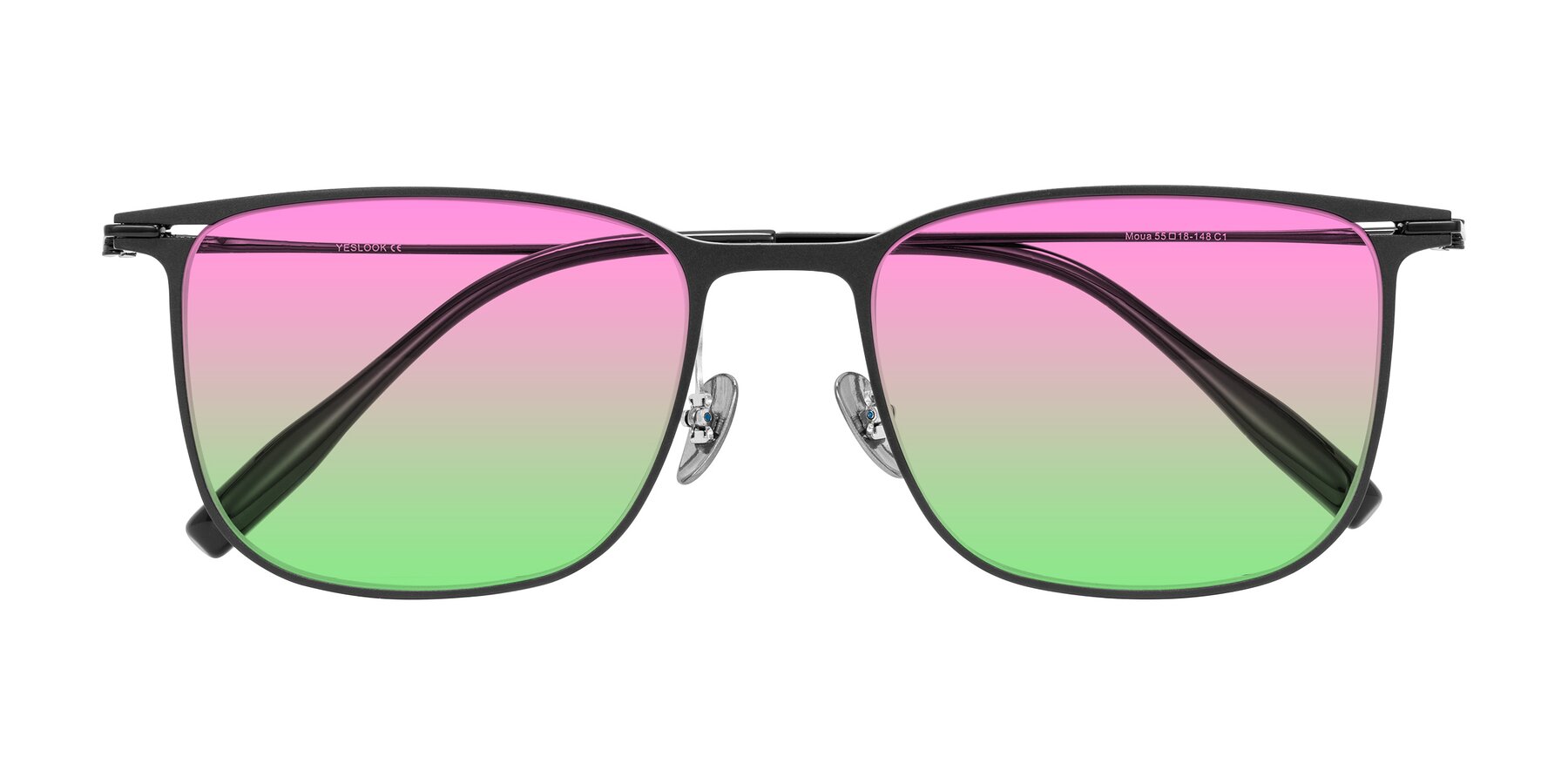 Folded Front of Moua in Black with Pink / Green Gradient Lenses