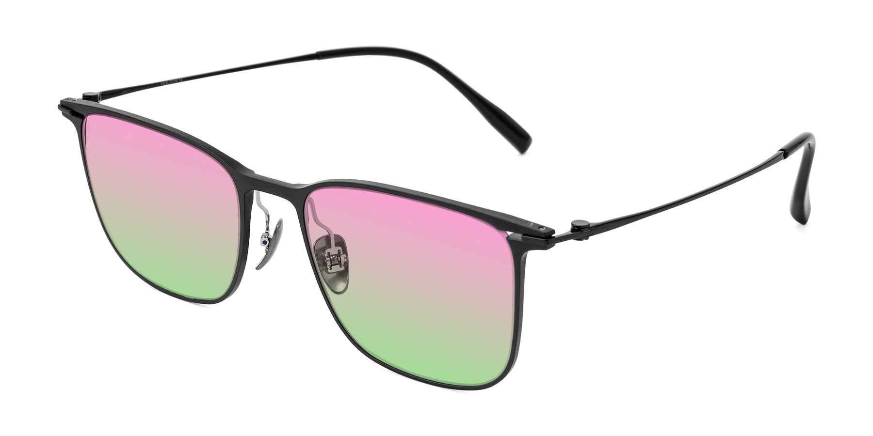 Angle of Moua in Black with Pink / Green Gradient Lenses