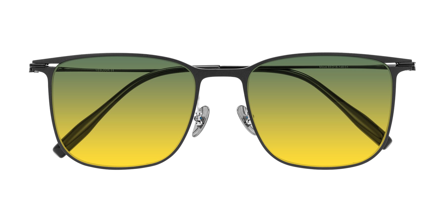 Folded Front of Moua in Black with Green / Yellow Gradient Lenses