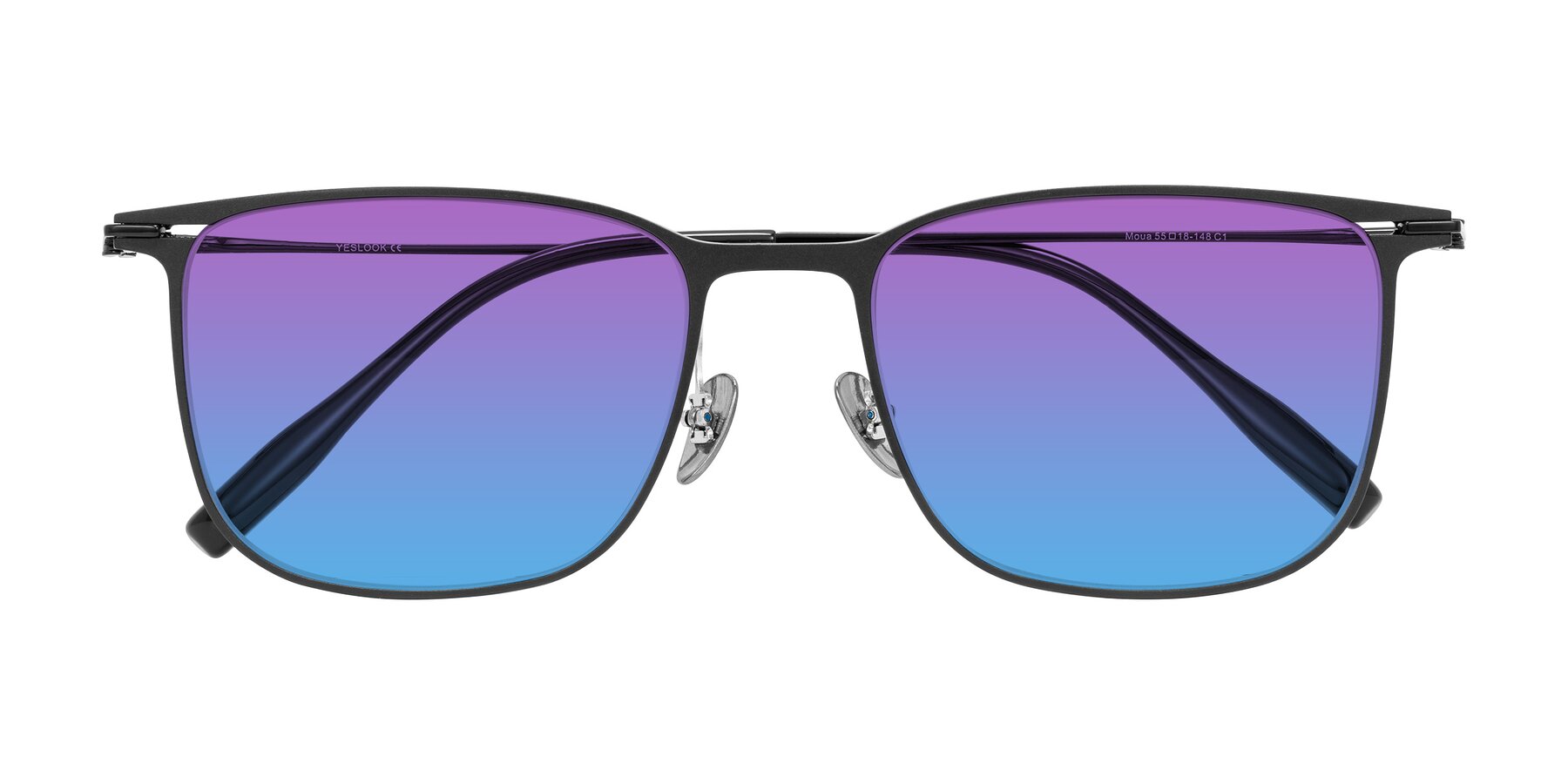 Folded Front of Moua in Black with Purple / Blue Gradient Lenses
