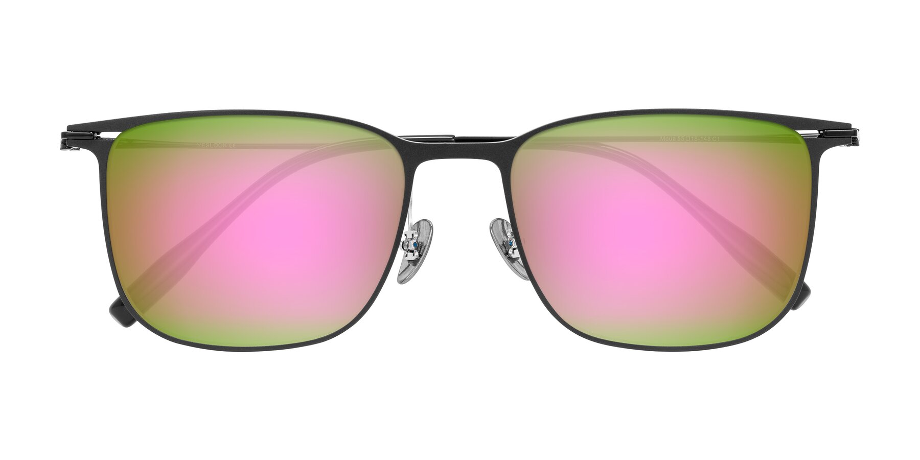 Folded Front of Moua in Black with Pink Mirrored Lenses