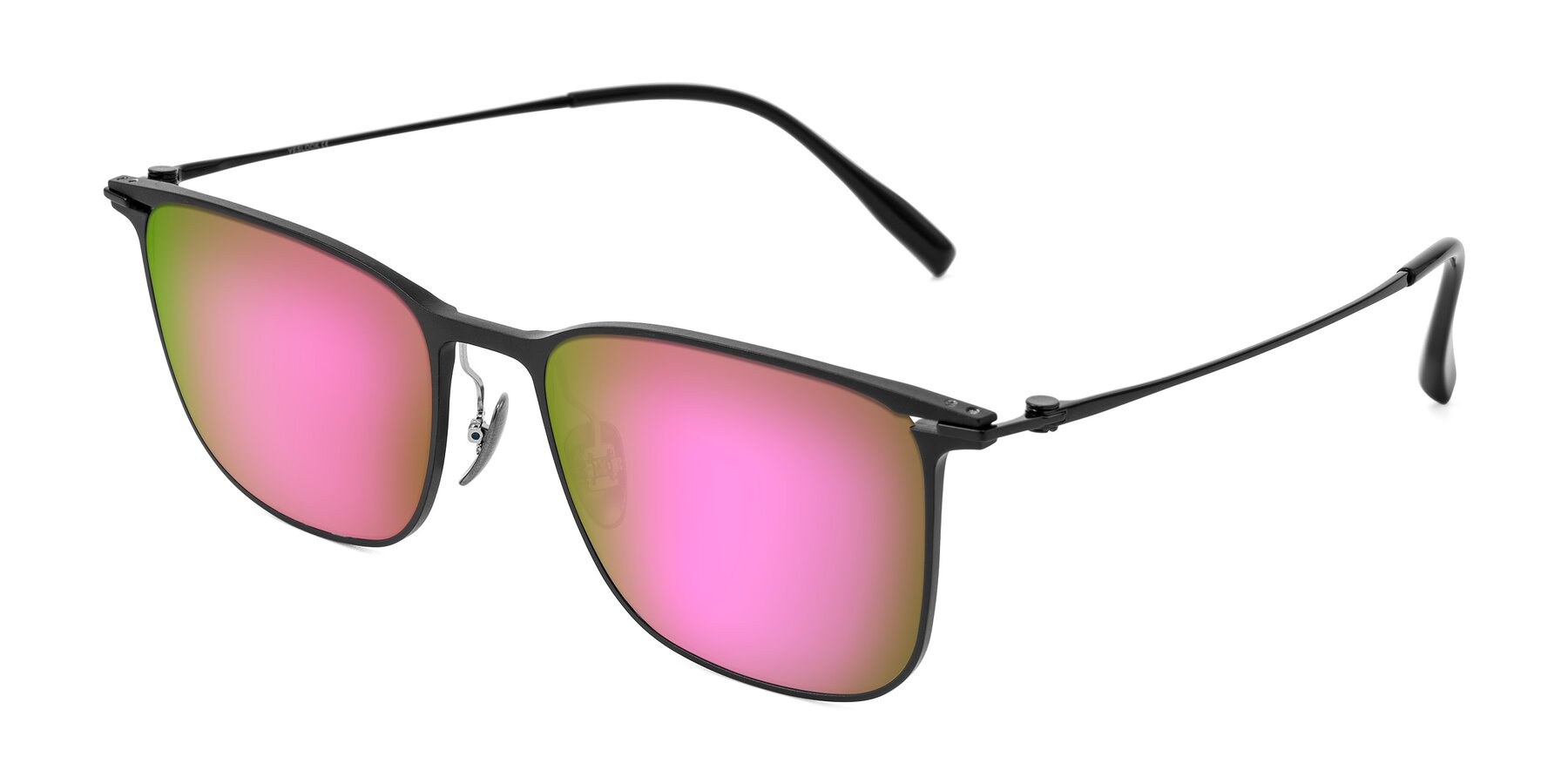 Angle of Moua in Black with Pink Mirrored Lenses