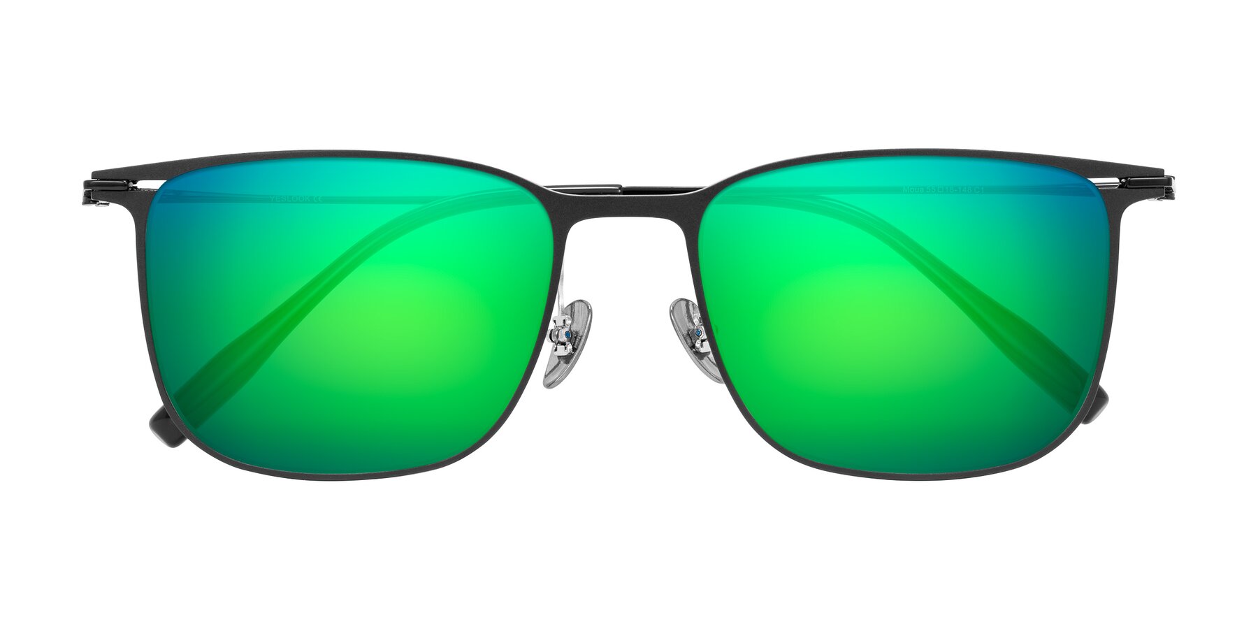 Folded Front of Moua in Black with Green Mirrored Lenses