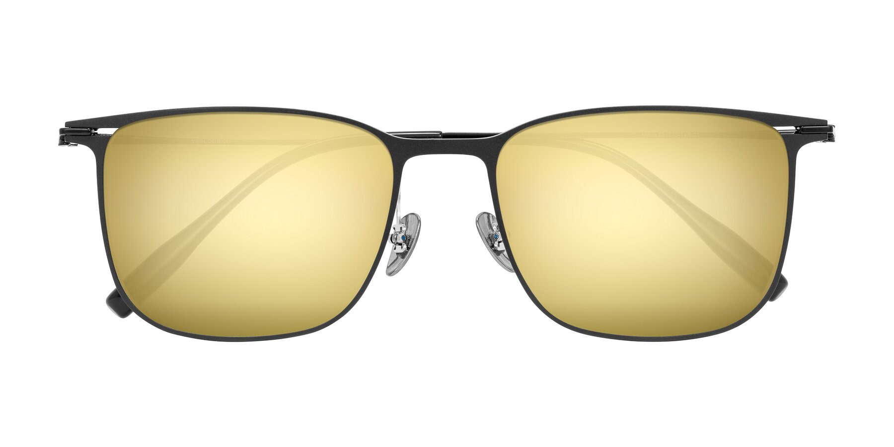 Folded Front of Moua in Black with Gold Mirrored Lenses