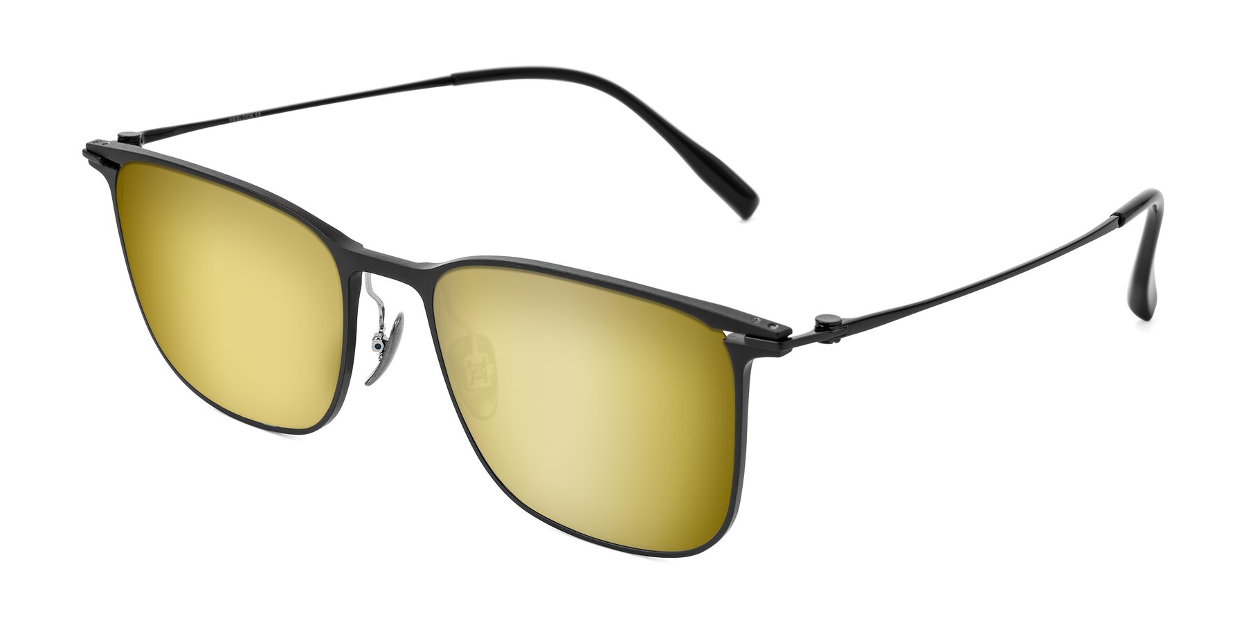Angle of Moua in Black with Gold Mirrored Lenses