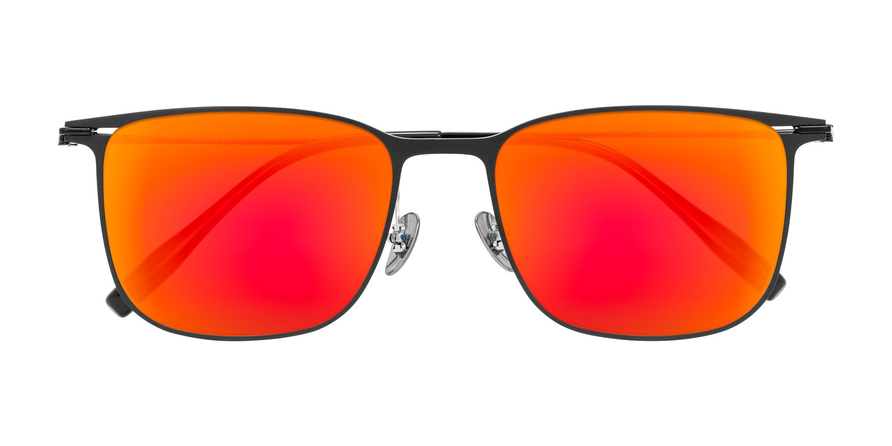 Folded Front of Moua in Black with Red Gold Mirrored Lenses