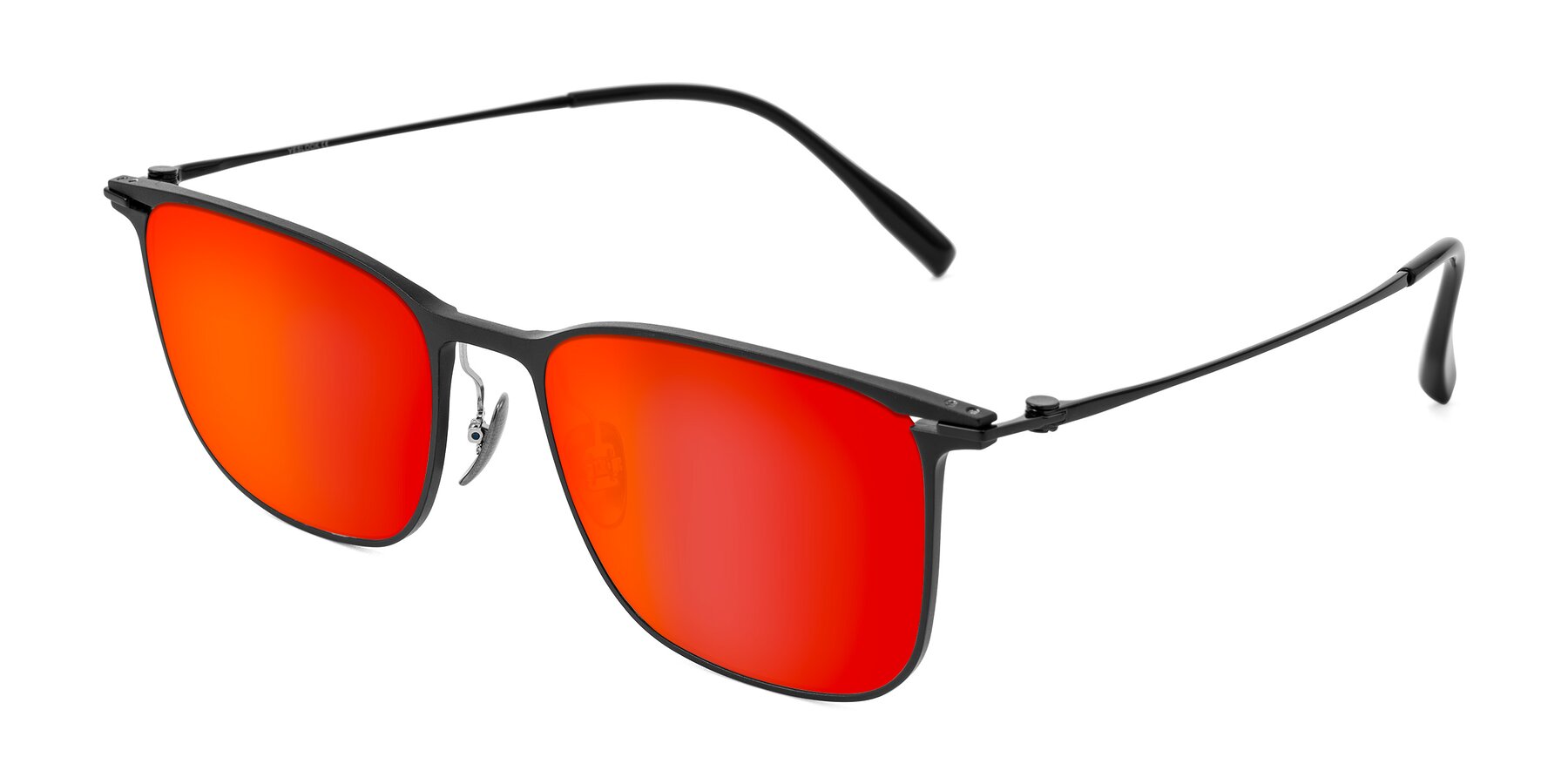 Angle of Moua in Black with Red Gold Mirrored Lenses