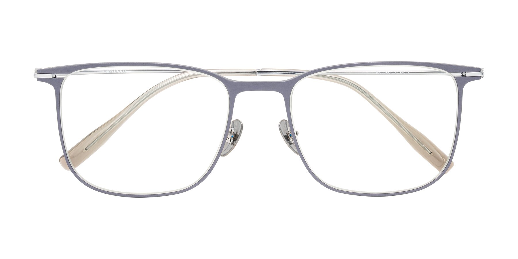 Folded Front of Moua in Gray/Silver with Clear Eyeglass Lenses