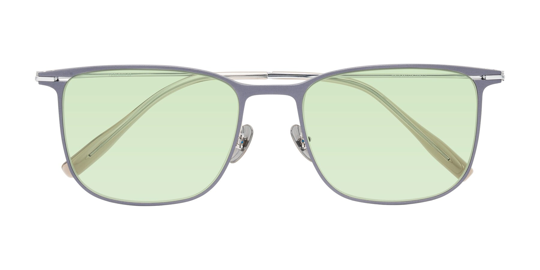 Folded Front of Moua in Gray/Silver with Light Green Tinted Lenses