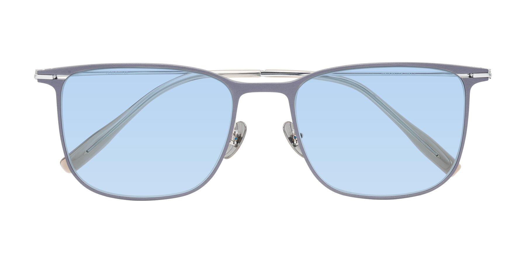 Folded Front of Moua in Gray/Silver with Light Blue Tinted Lenses