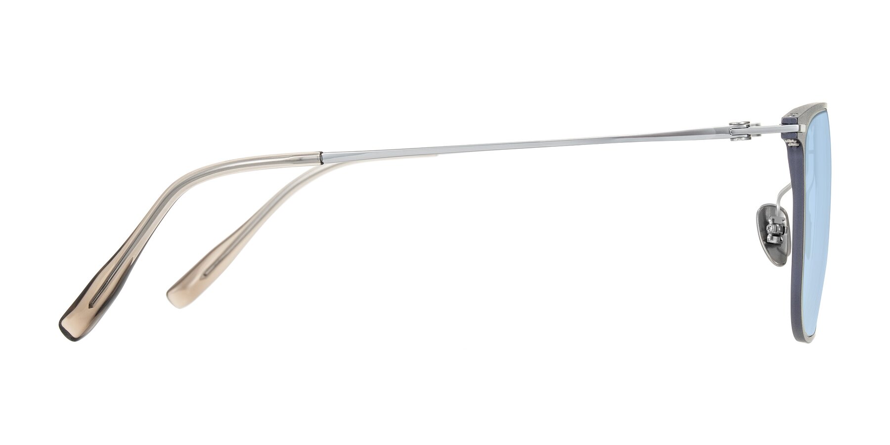 Side of Moua in Gray/Silver with Light Blue Tinted Lenses