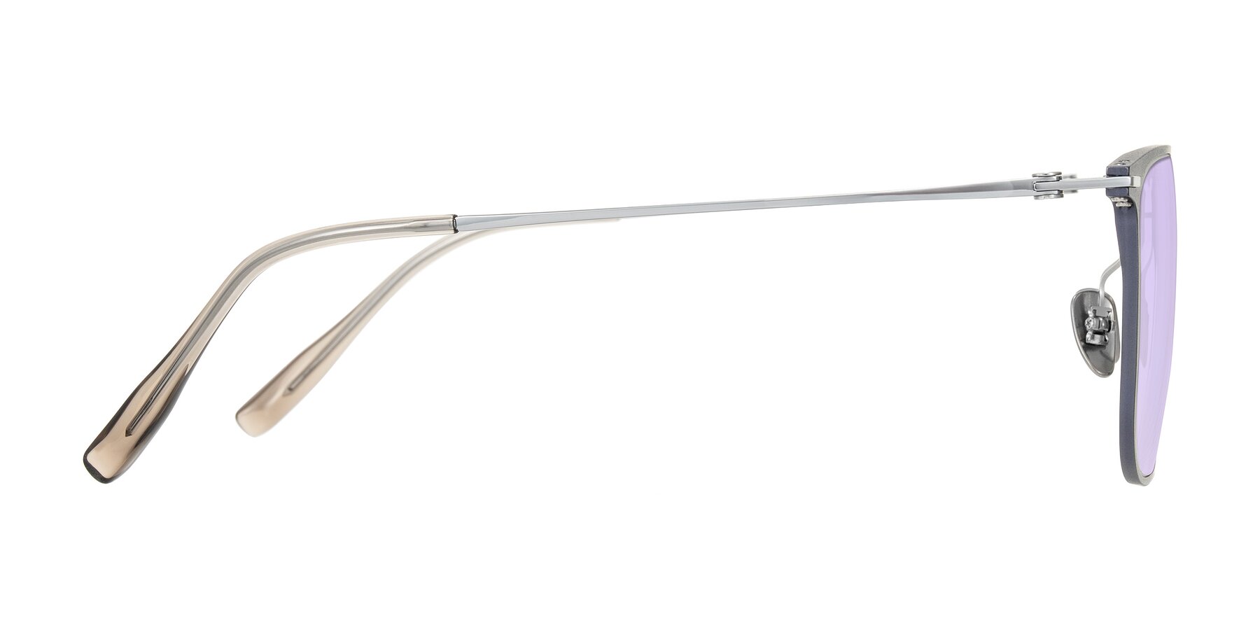 Side of Moua in Gray/Silver with Light Purple Tinted Lenses