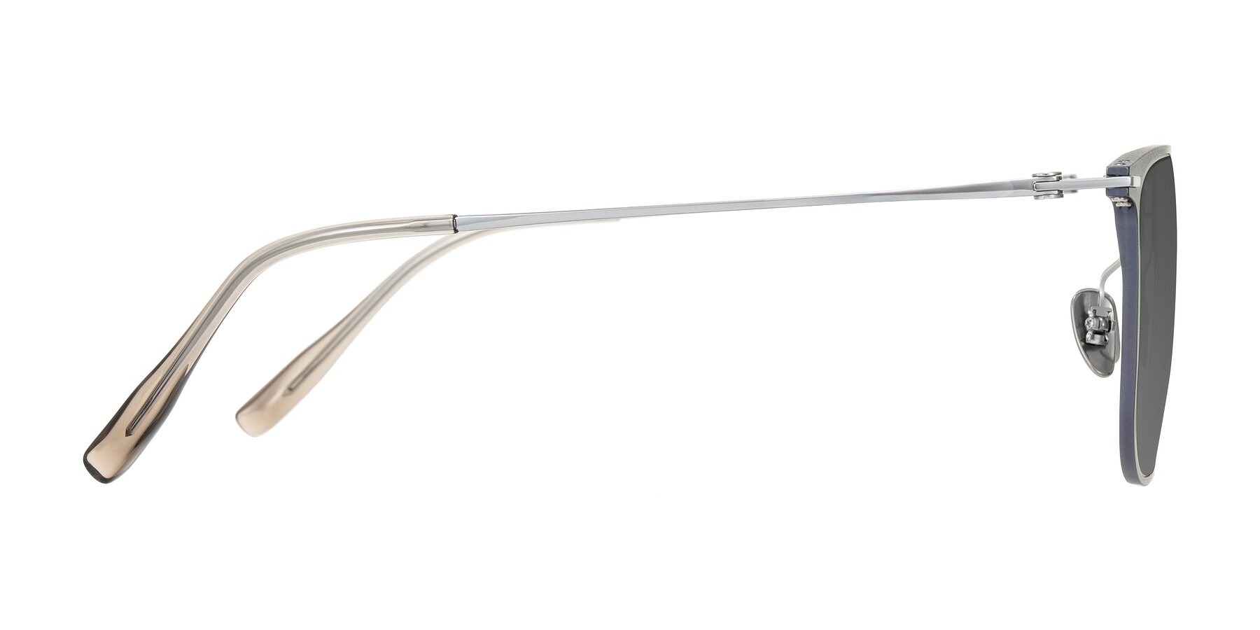 Side of Moua in Gray/Silver with Medium Gray Tinted Lenses