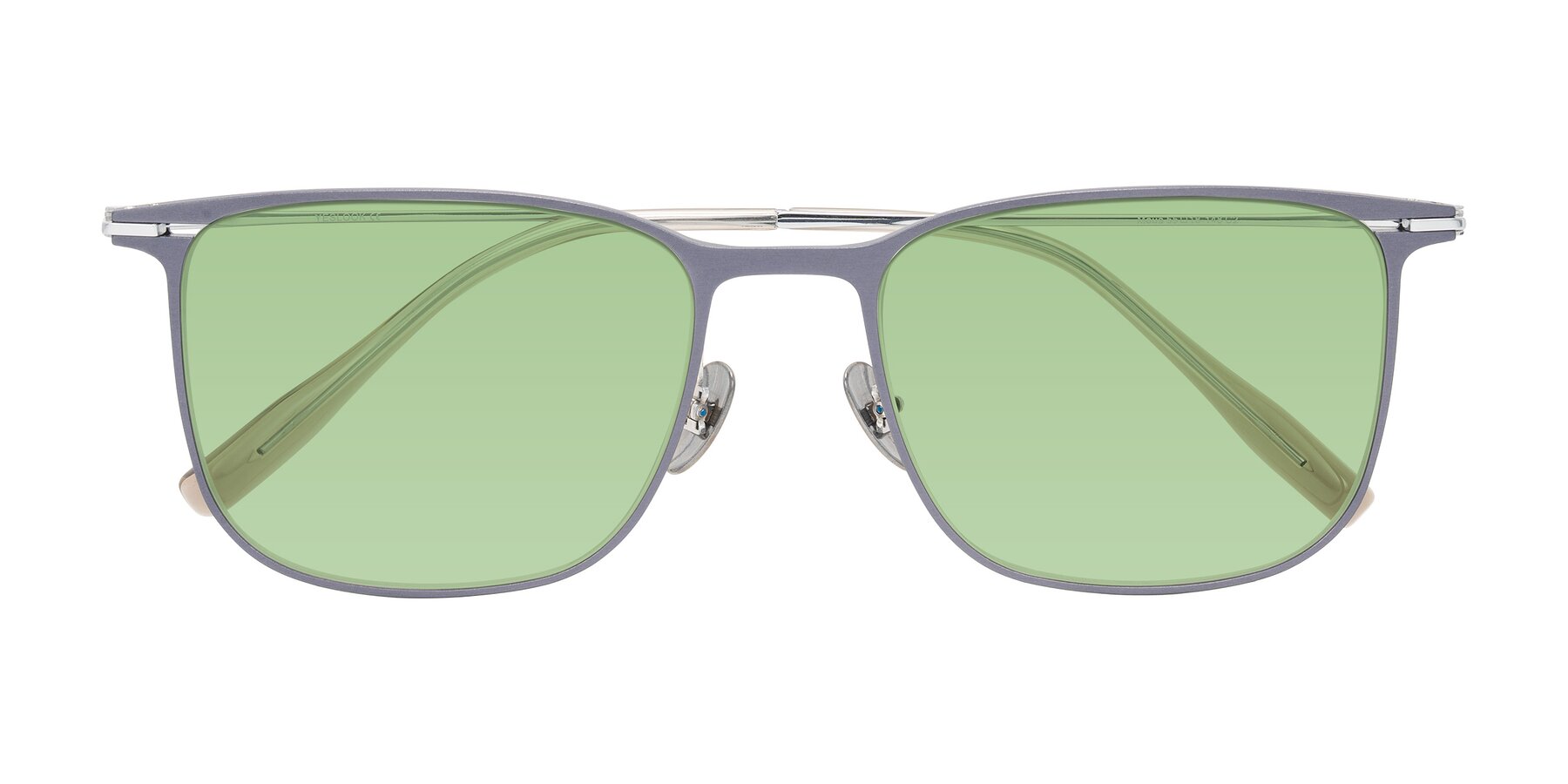 Folded Front of Moua in Gray/Silver with Medium Green Tinted Lenses
