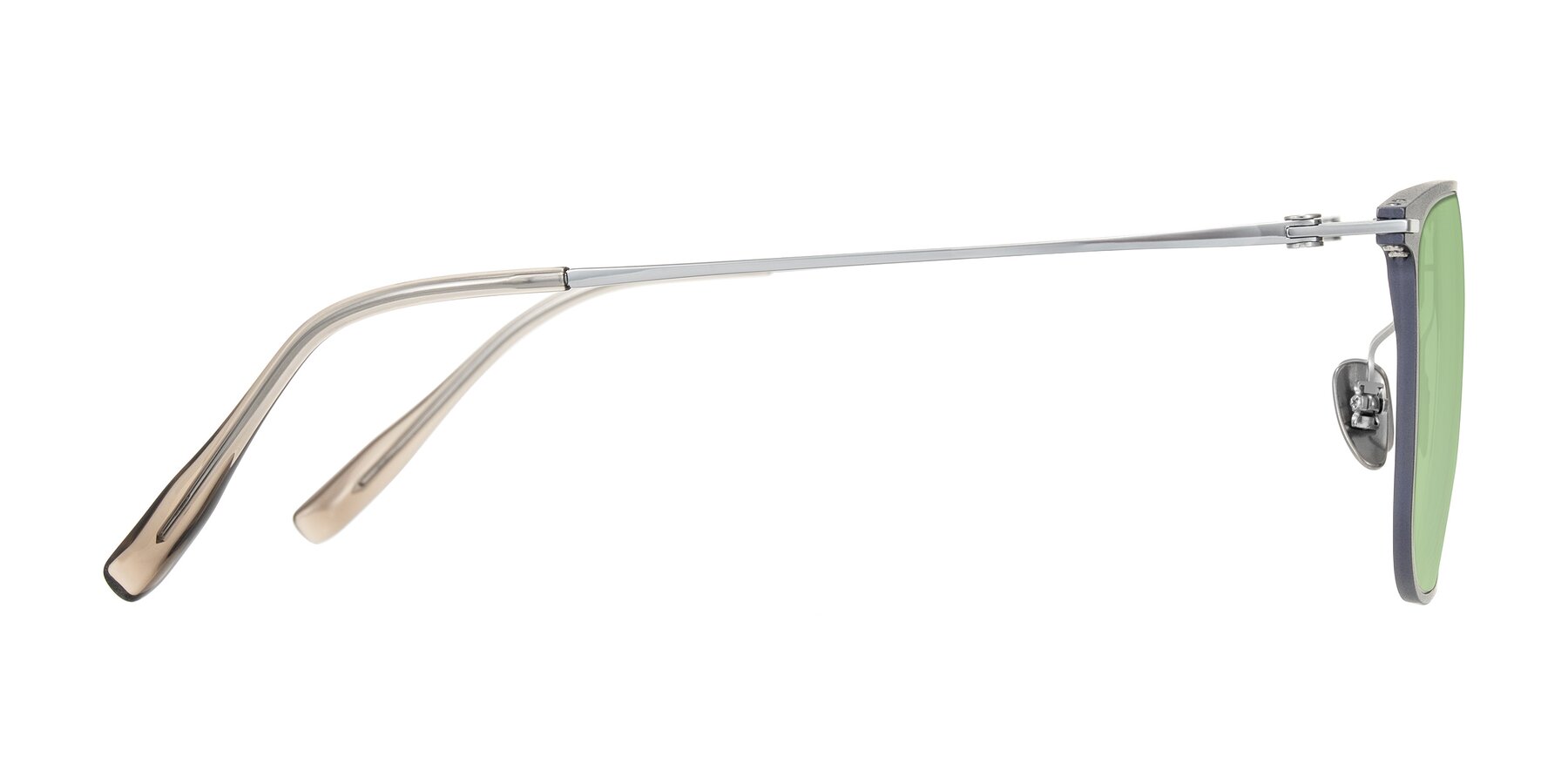 Side of Moua in Gray/Silver with Medium Green Tinted Lenses