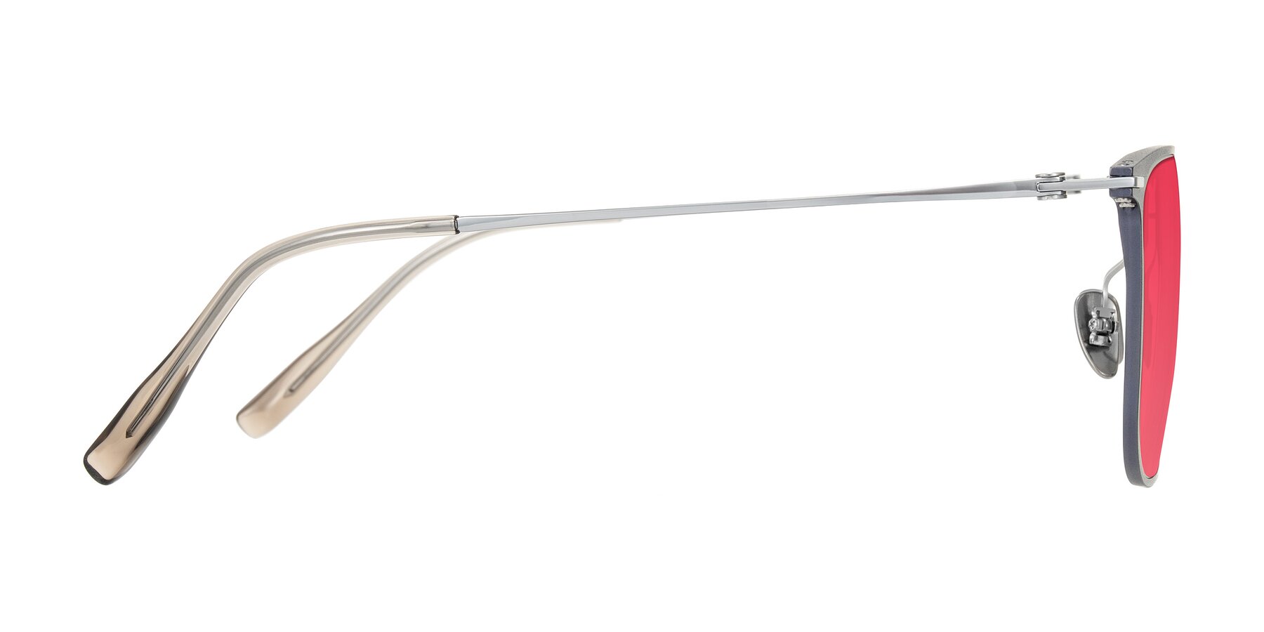 Side of Moua in Gray/Silver with Red Tinted Lenses