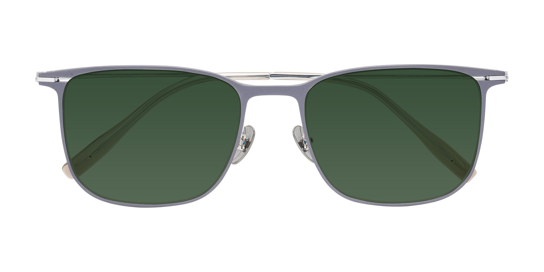 Folded Front of Moua in Gray/Silver with Green Tinted Lenses