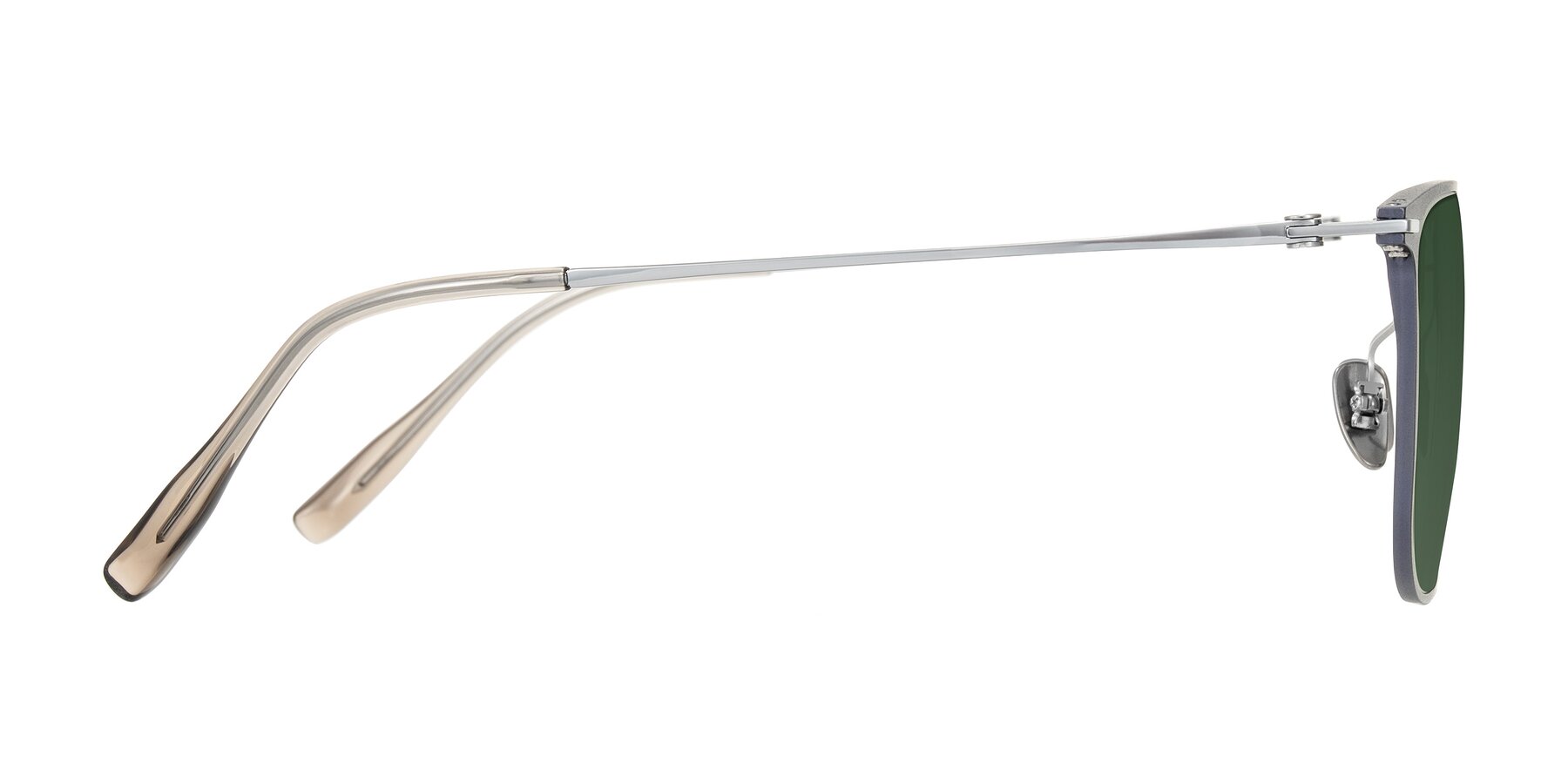 Side of Moua in Gray/Silver with Green Tinted Lenses