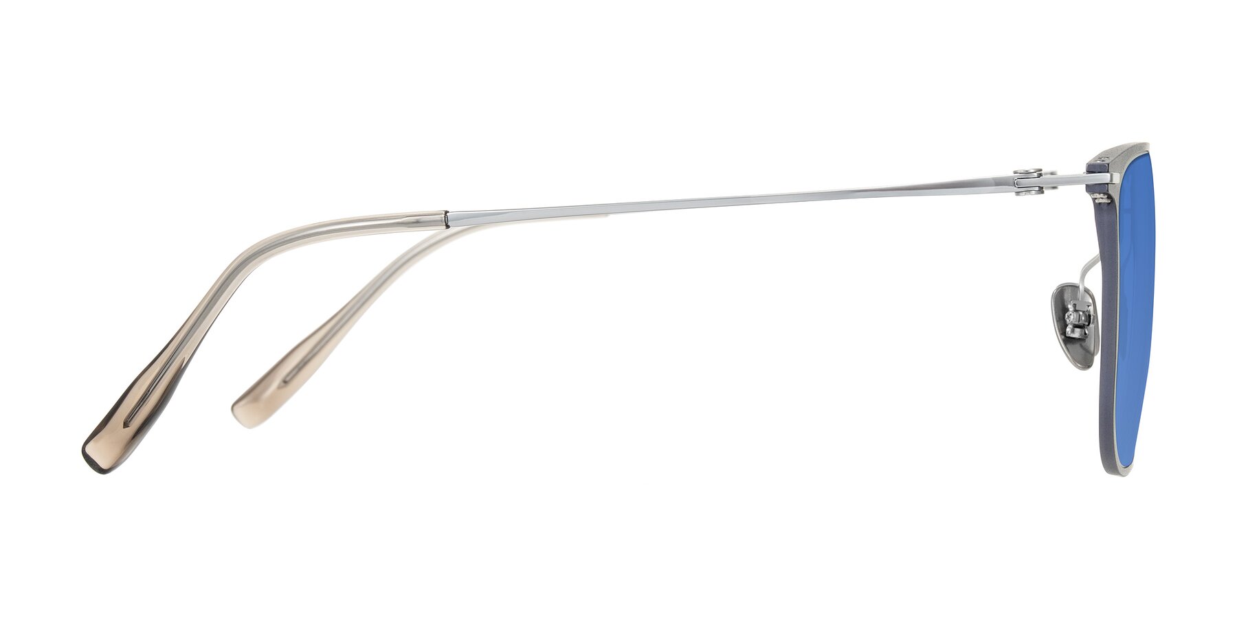Side of Moua in Gray/Silver with Blue Tinted Lenses
